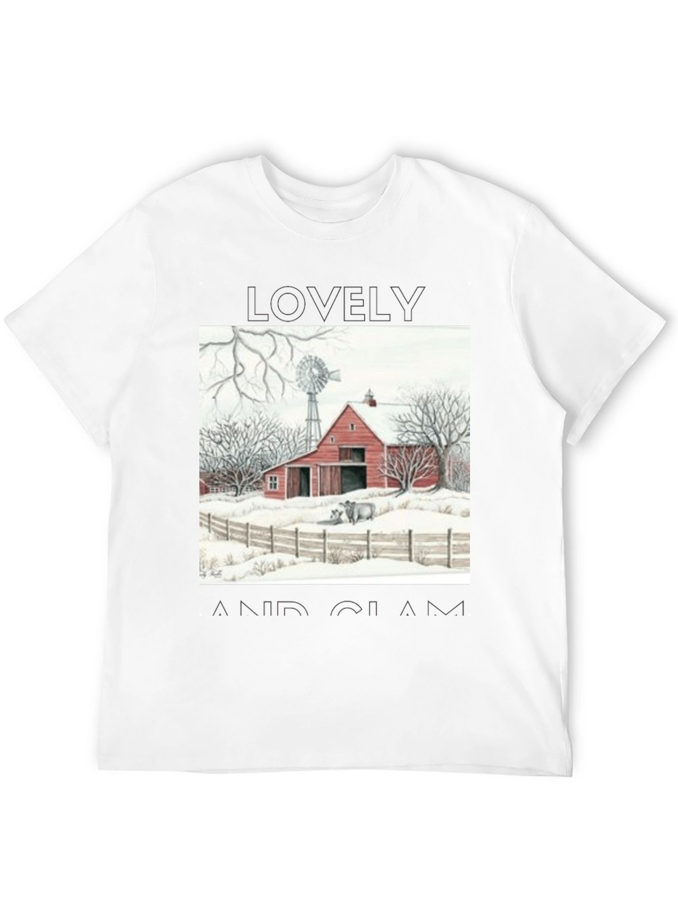 Black Rustic Barn Winter Scene Graphic Tee view 12