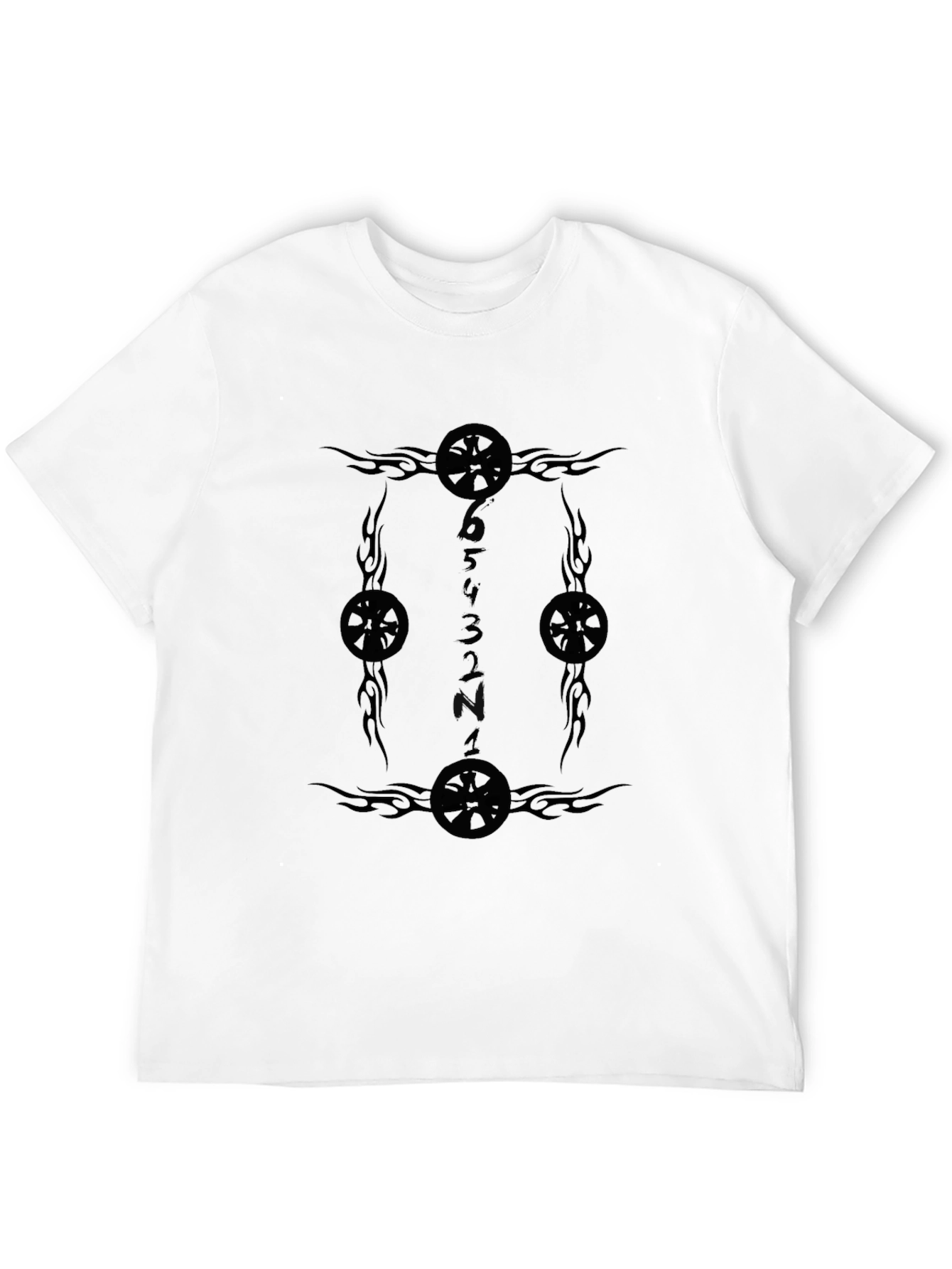 Black Men's Black T-Shirt with Wheel and Number Design view 12