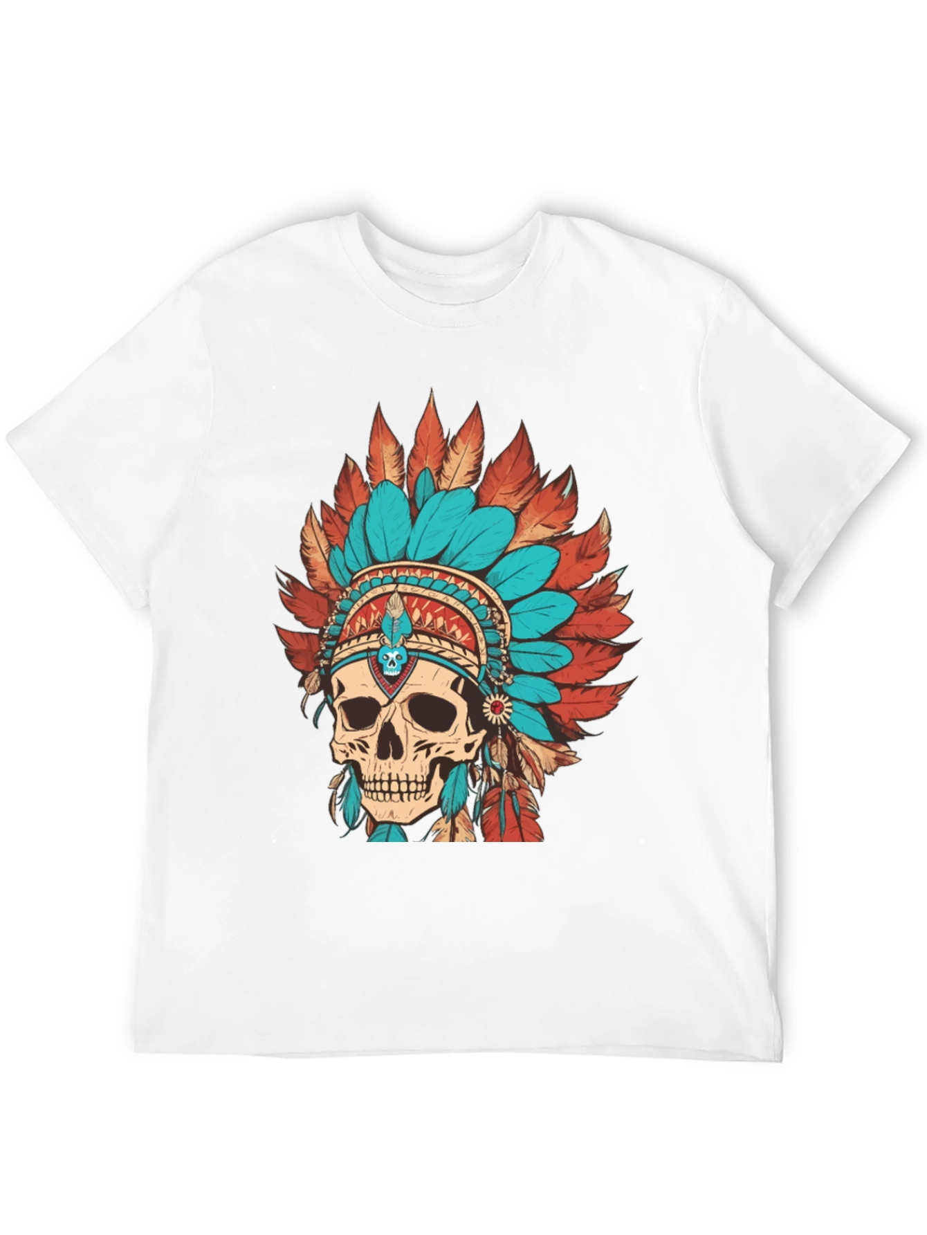 Black Skull Chief Headdress Graphic Tee - Cool Unique Design view 12