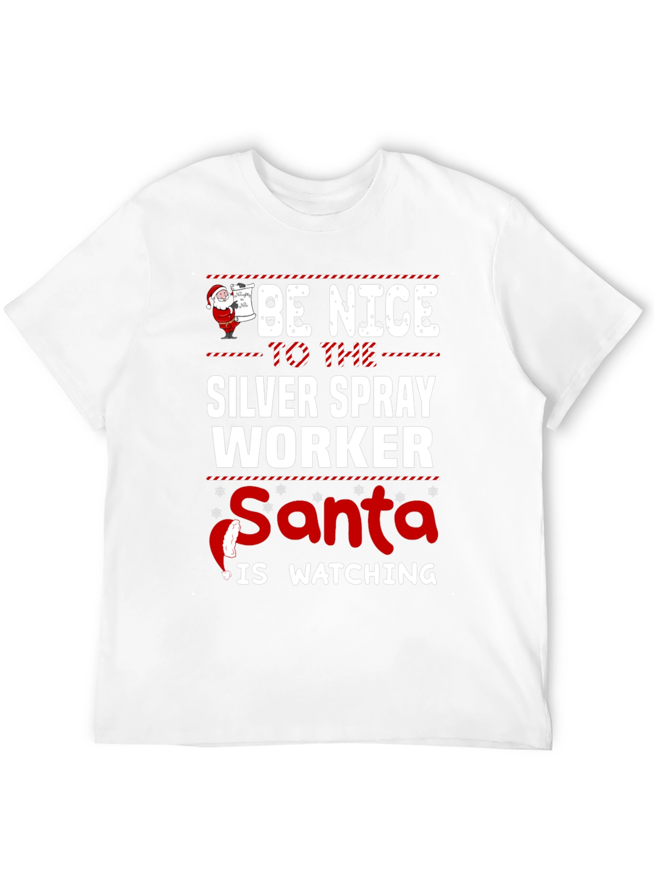 Black Be Nice to The Silver Spray Worker Santa Watching T-Shirt view 12