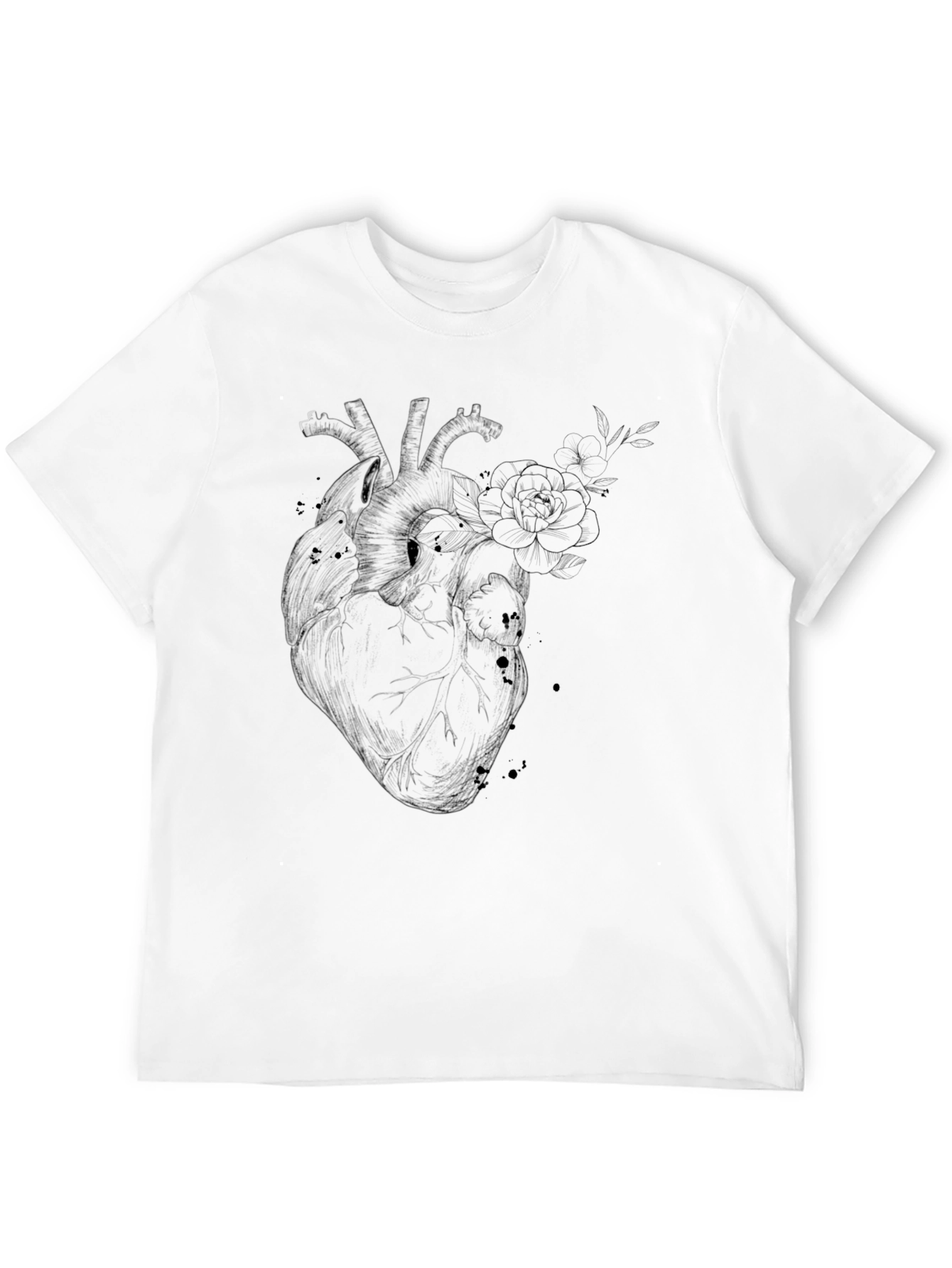 Black Anatomical Heart Floral Graphic Black T-Shirt view 12