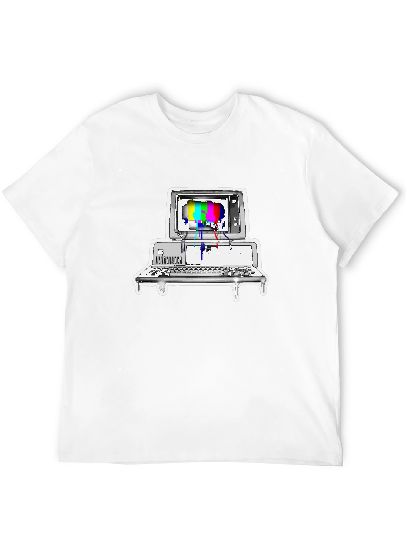 Black Retro Computer Glitch Graphic Tee - Black Cotton Blend view 12