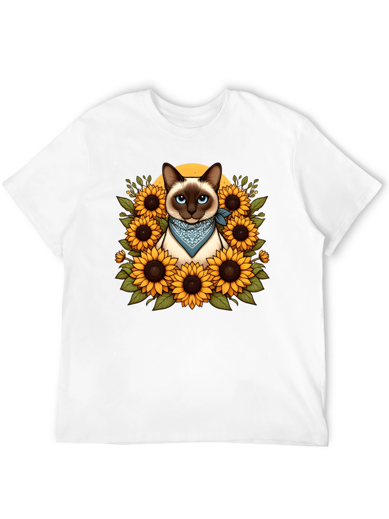 Black Siamese Cat Sunflower Graphic T-Shirt view 12