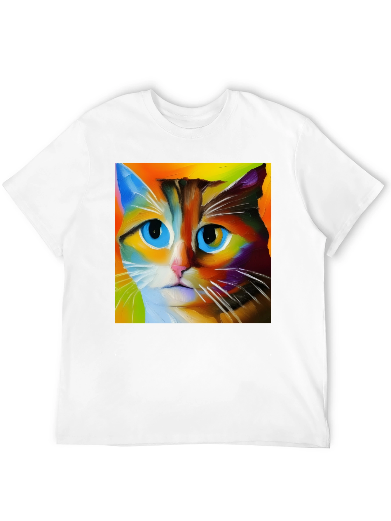 Black Colorful Cat Art T-Shirt view 12