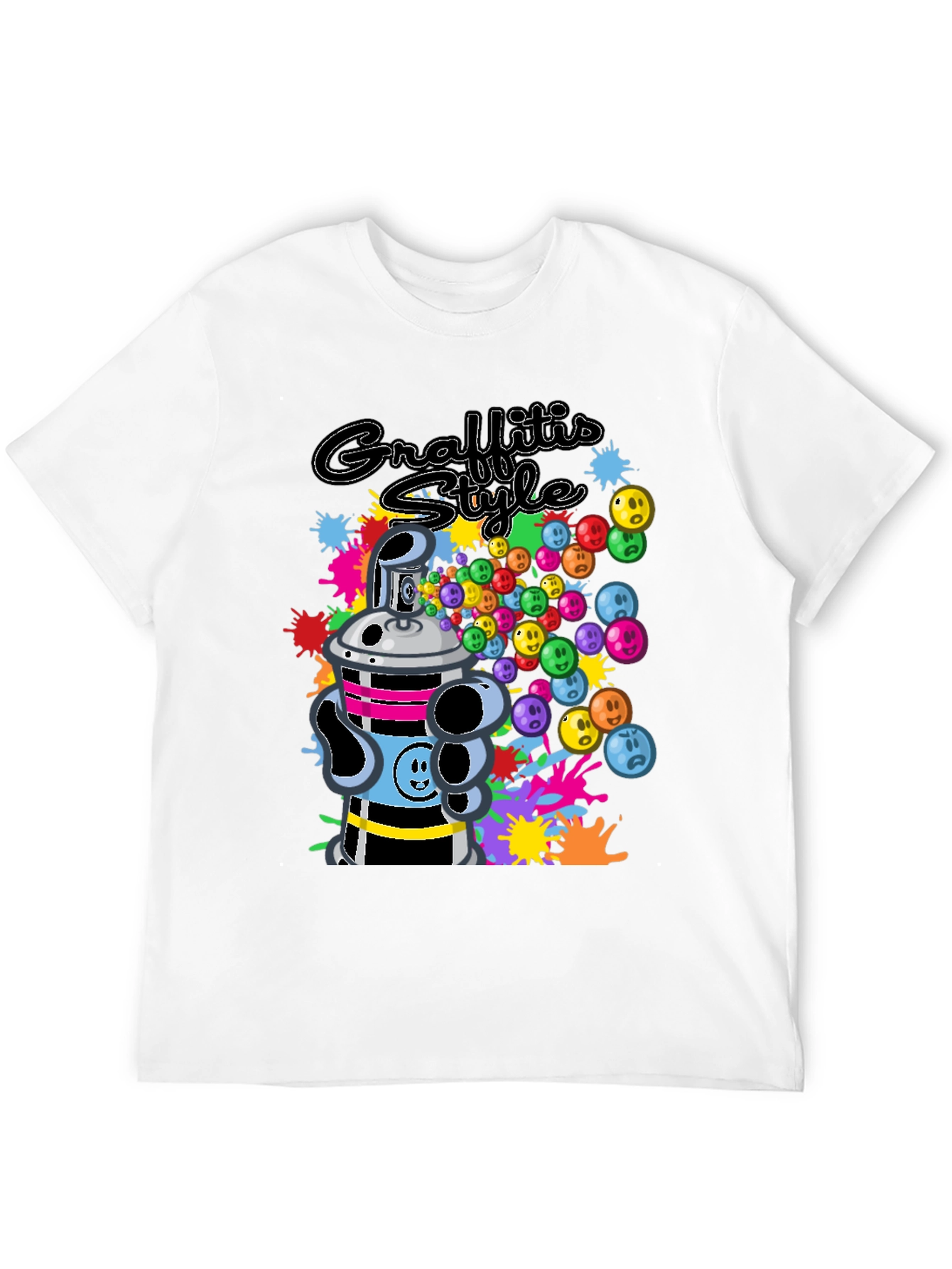 Black Graffiti Style Graphic T-Shirt - Black Crew Neck Tee view 12