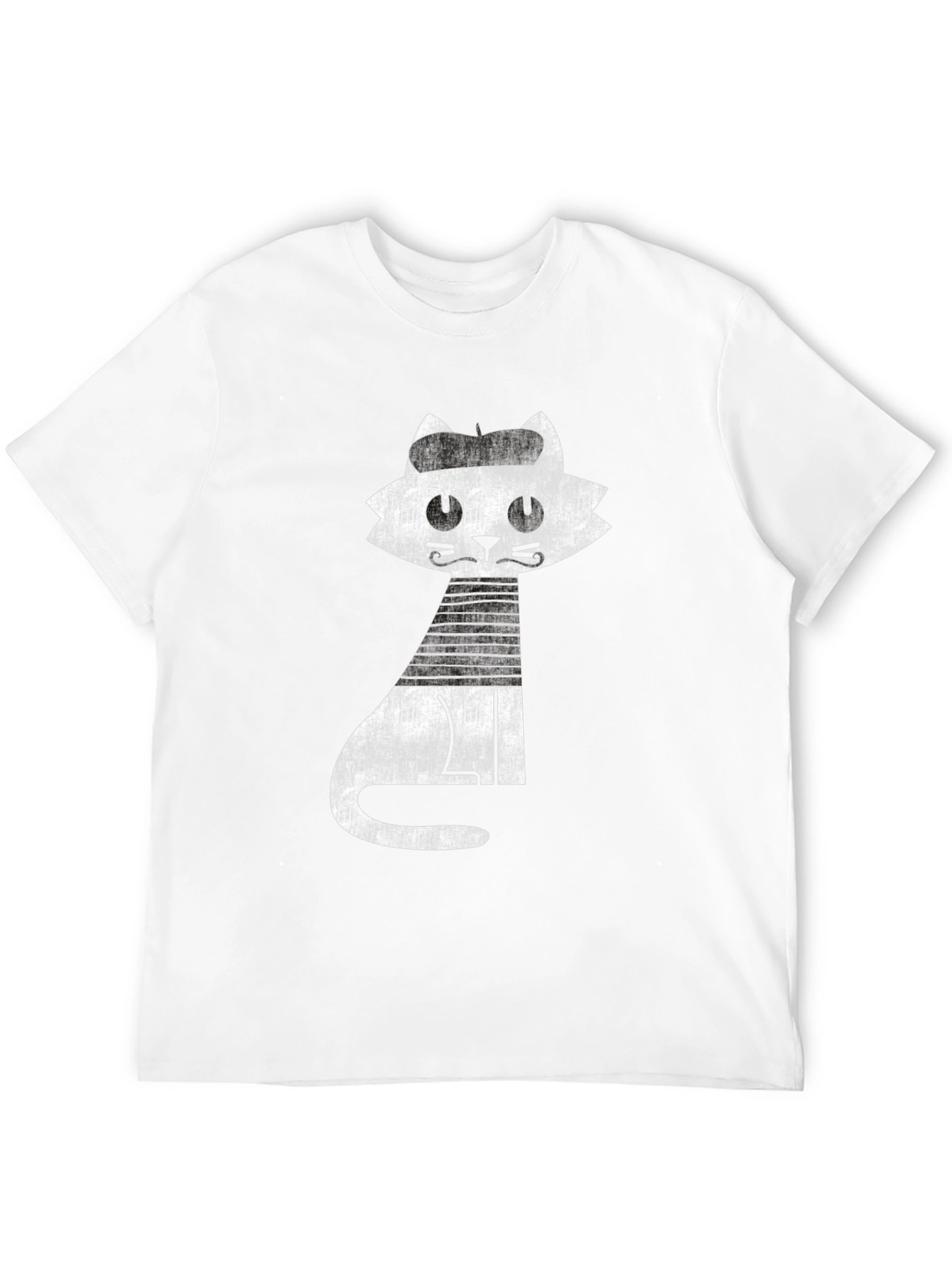 Black Retro Cat Graphic Tee - Cool Black Cotton T-Shirt view 12