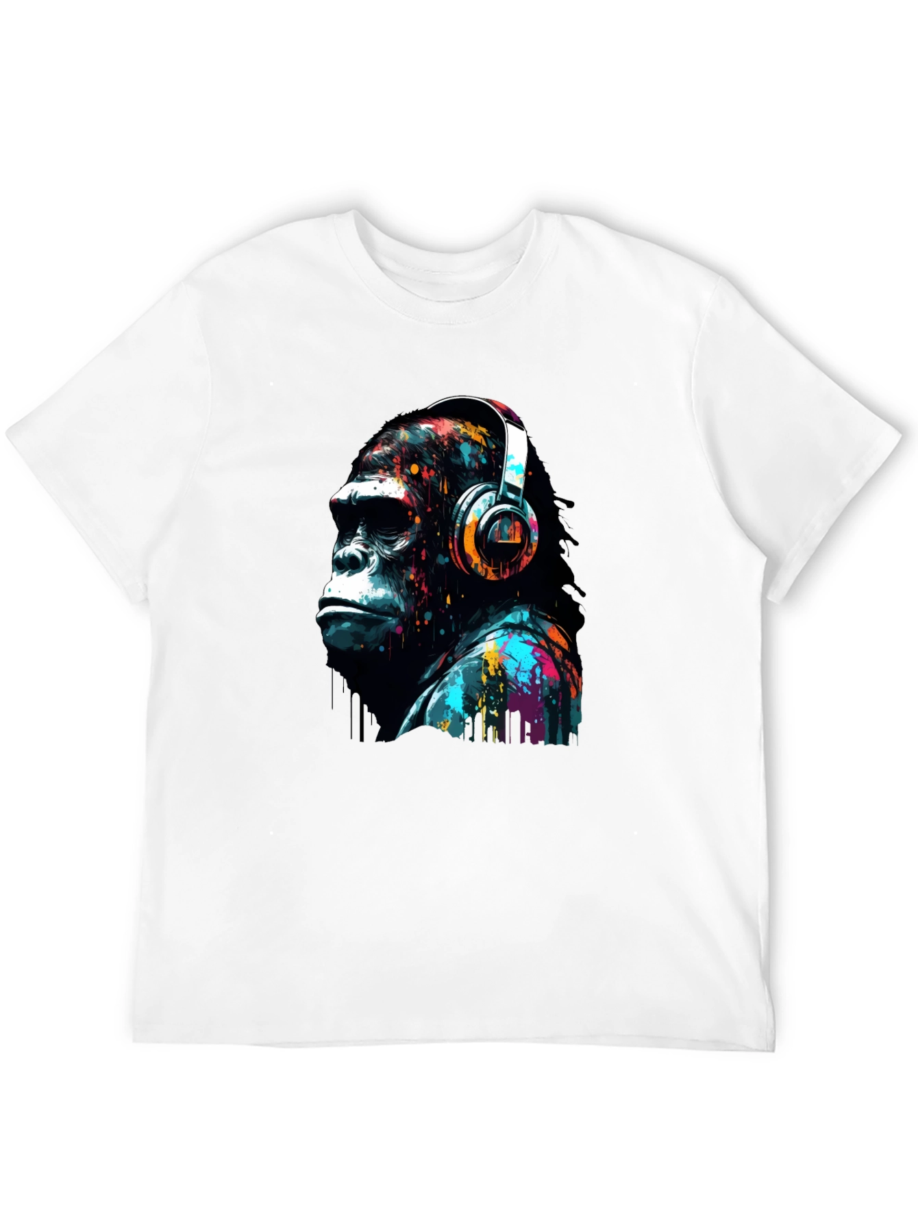 Black Gorilla Headphone Graphic Print Black T-Shirt view 12