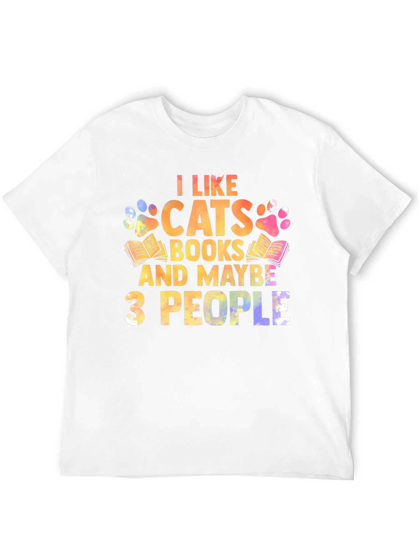 Black I Like Cats Books & Maybe 3 People Unisex T-Shirt view 12