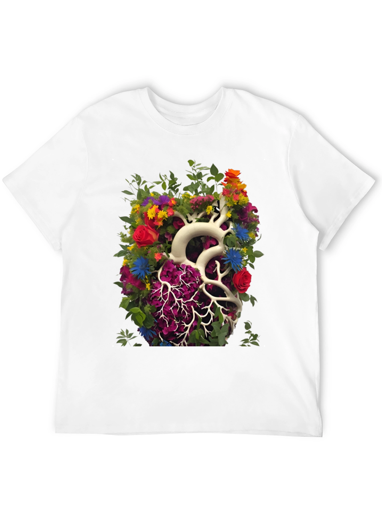 Black Floral Heart Anatomy T-Shirt - Unique Graphic Tee view 12