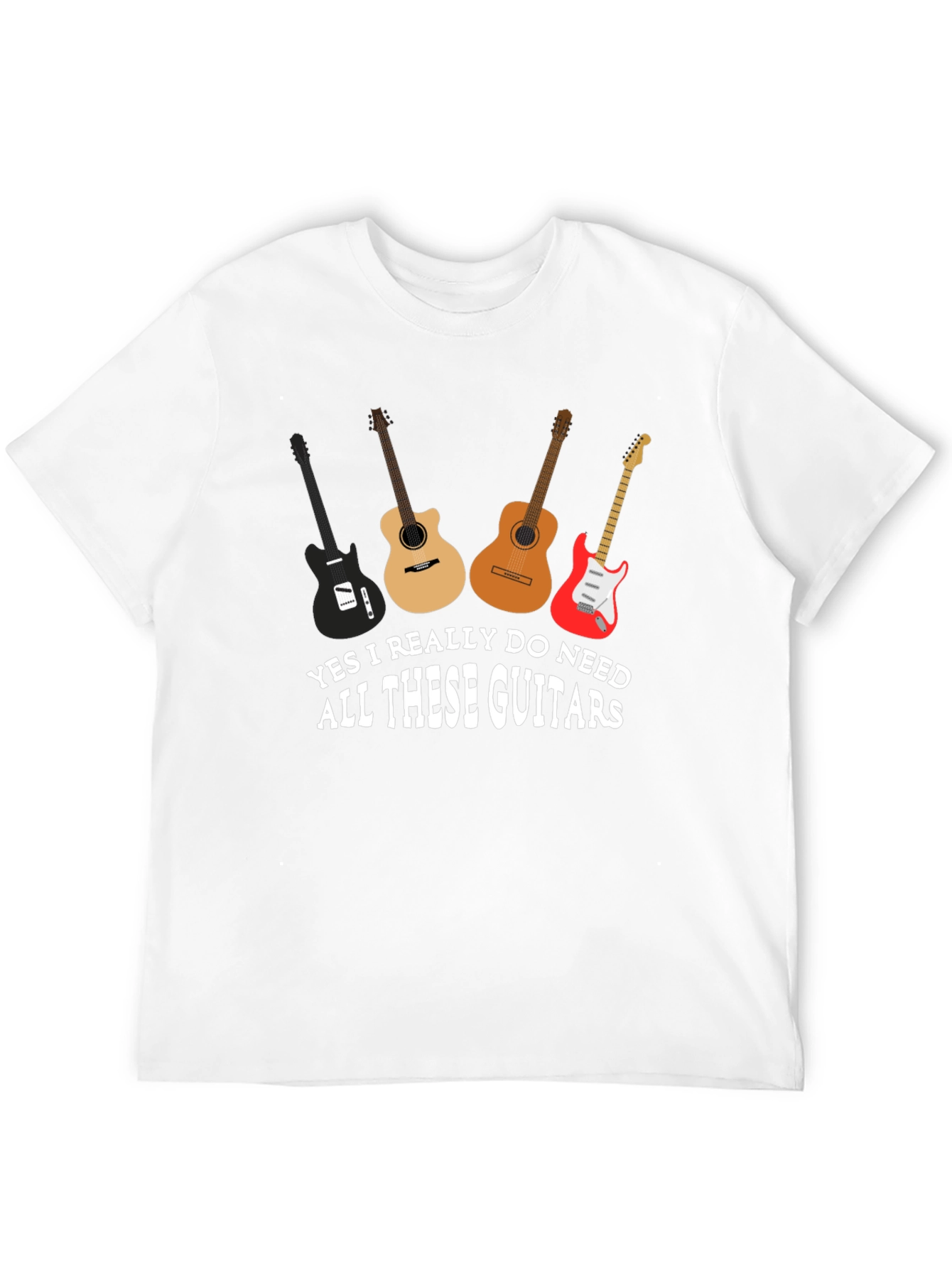 Black Guitar Lover T-Shirt: I Need All These Guitars Graphic Tee view 12