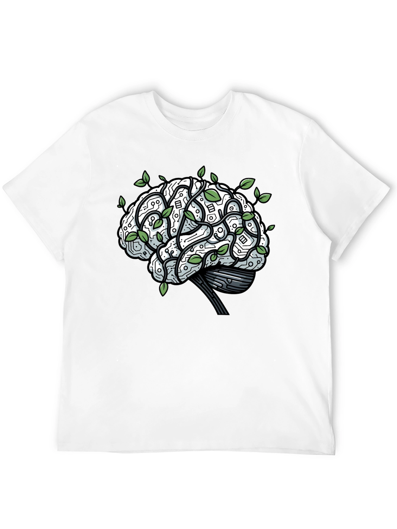 Black Brain Circuitry & Leaves Graphic T-Shirt view 12