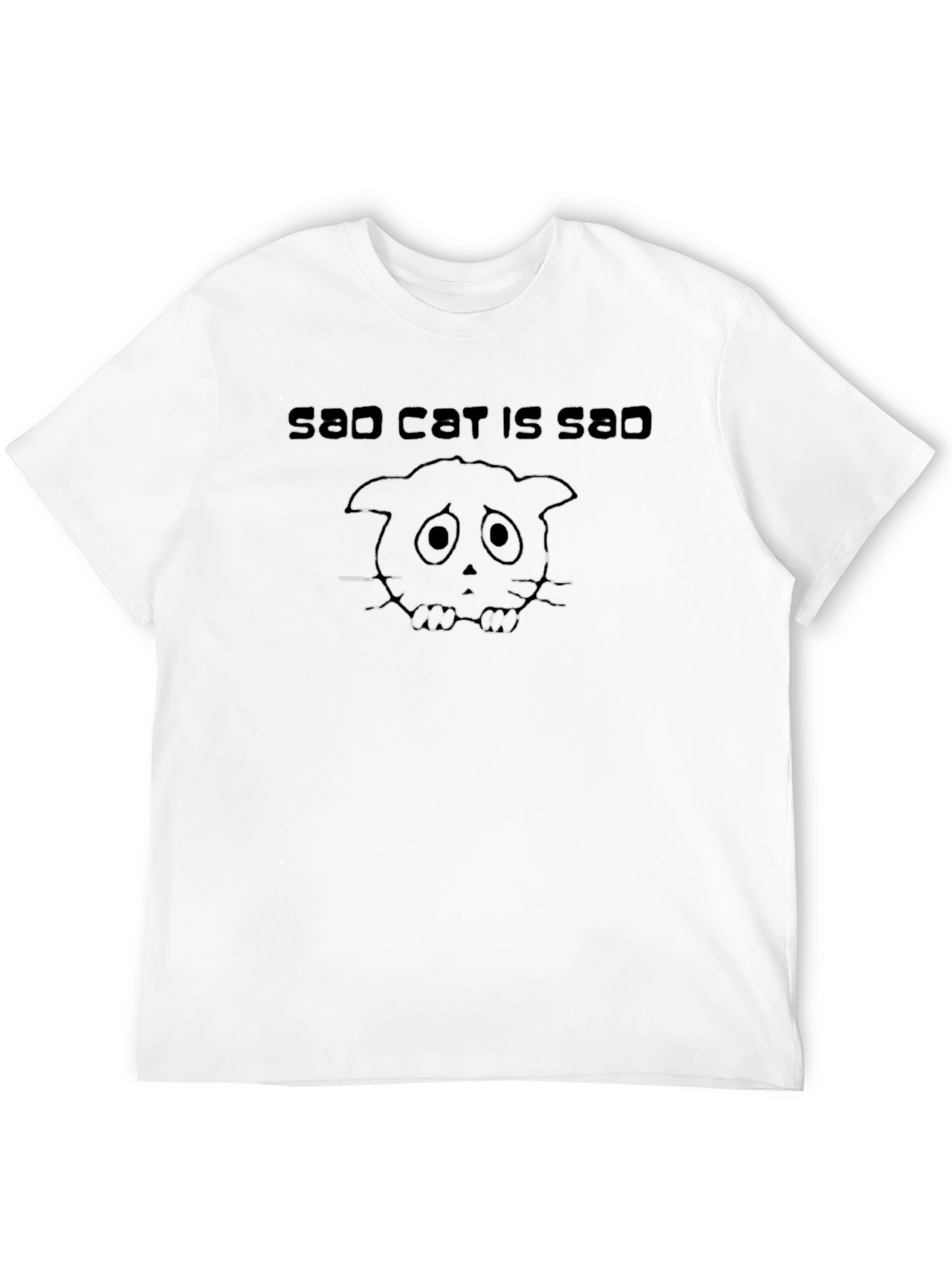 Black Sad Cat T-Shirt - Unisex Black Graphic Tee view 12