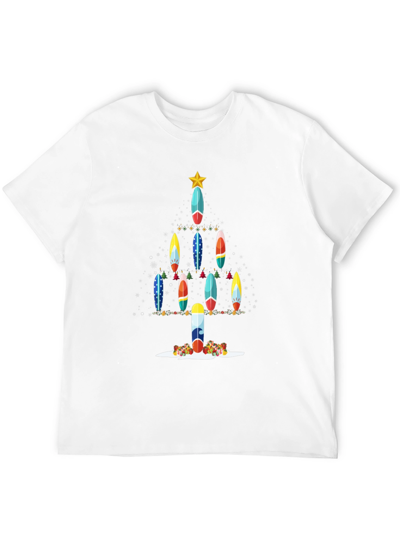 Black Surfboard Christmas Tree T-Shirt view 12