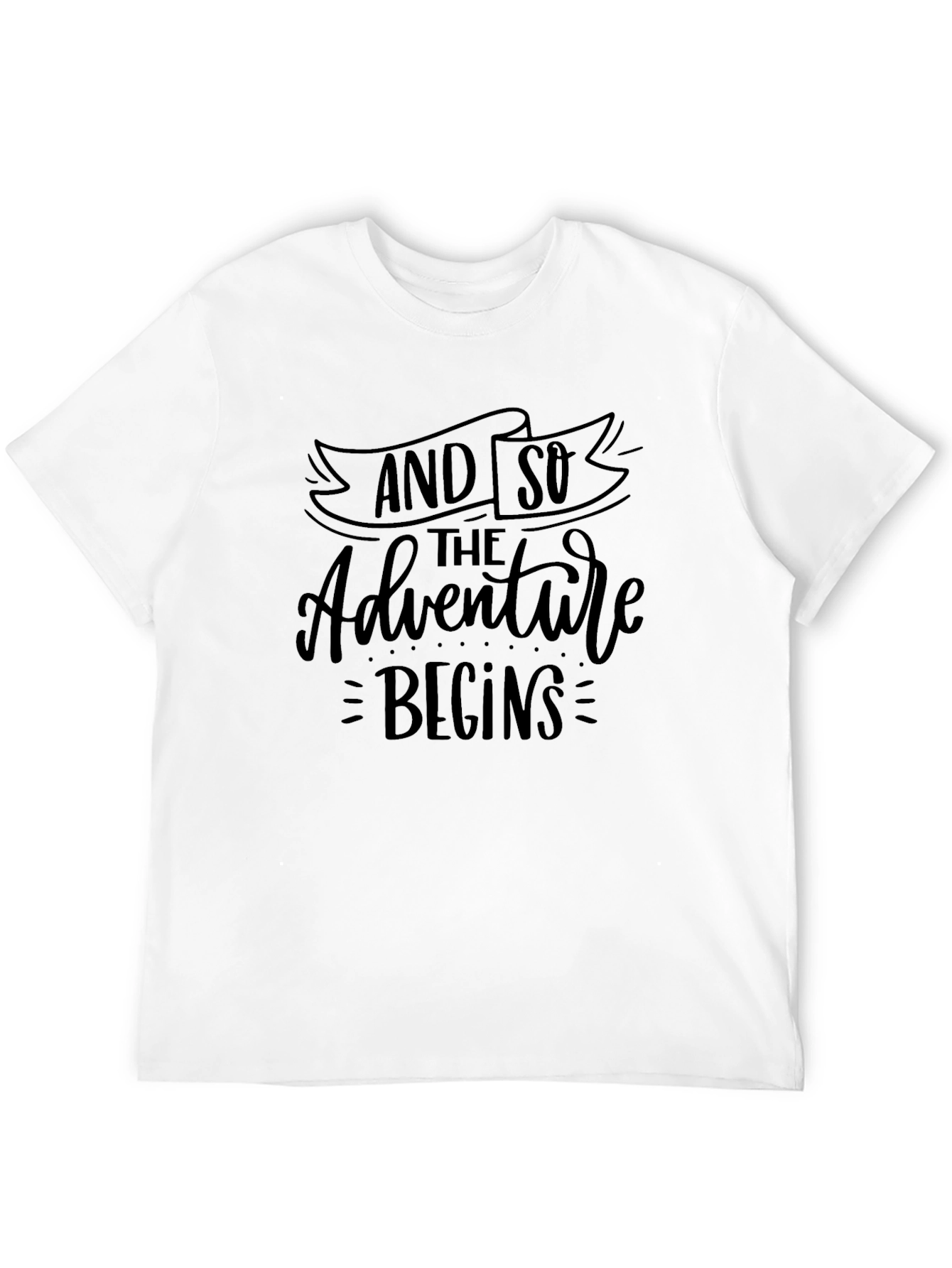 Black Adventure Begins Graphic Tee - Black Cotton T-Shirt view 12