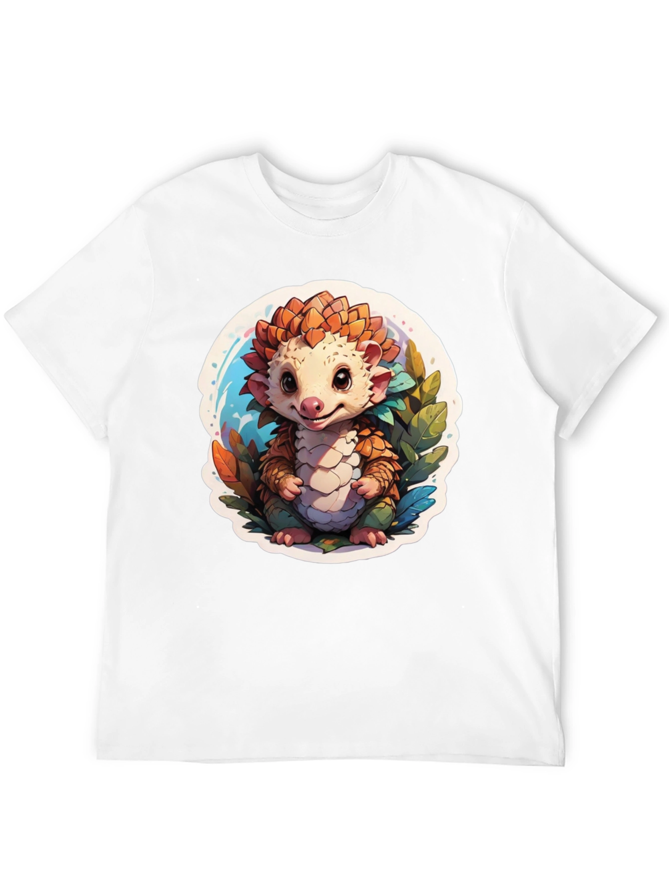 Black Cute Pangolin T-Shirt - Black Cotton Tee view 12