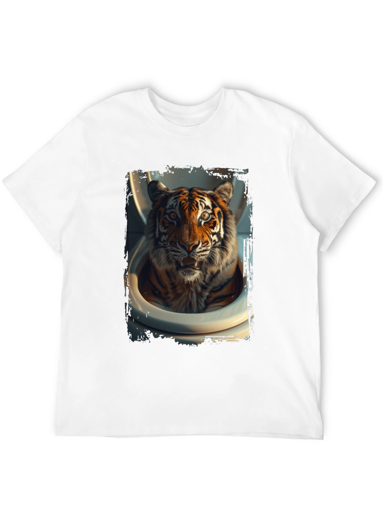 Black Tiger in Toilet Graphic Tee - Black Cotton T-Shirt view 12