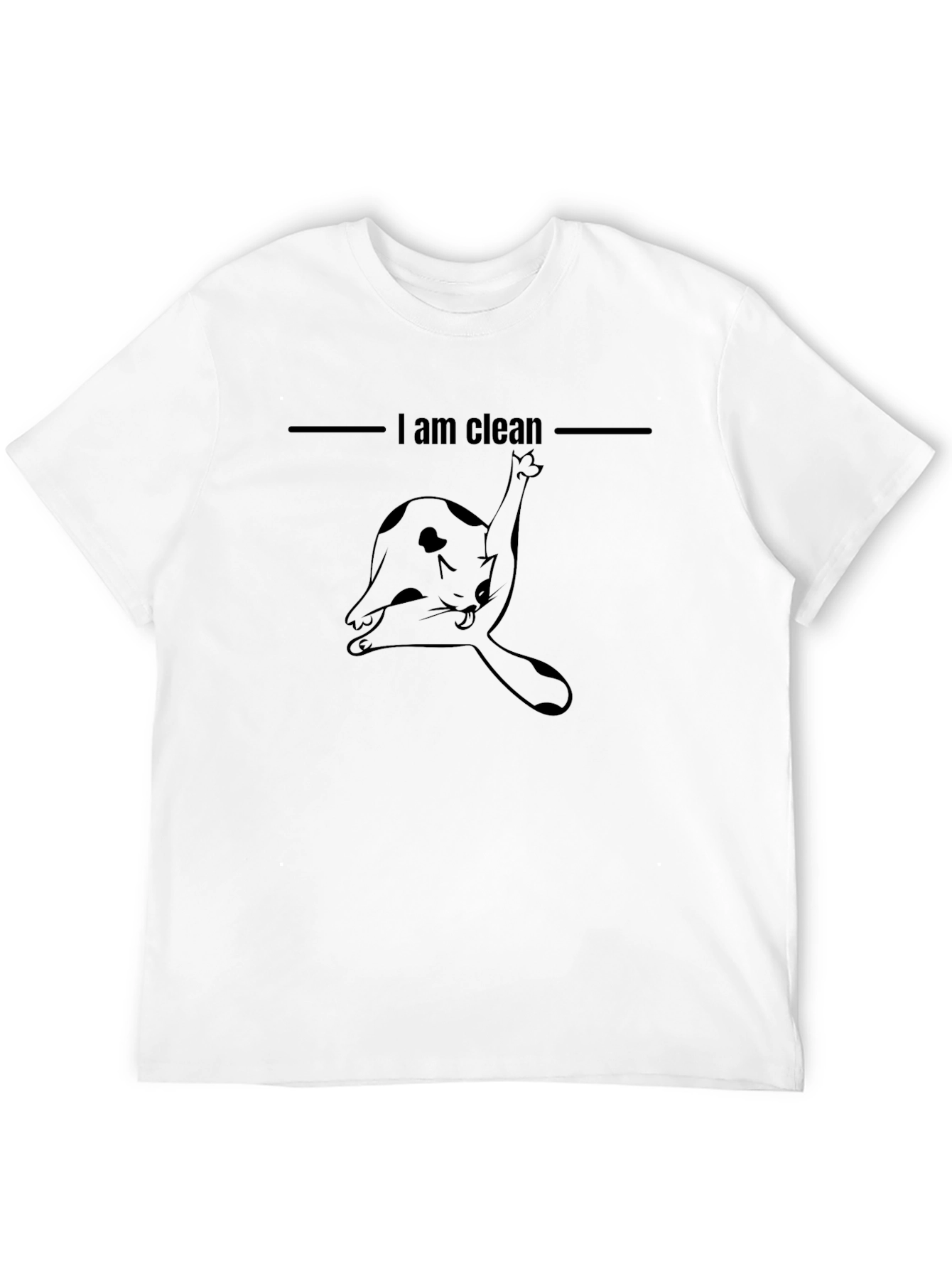 Black Funny Cat Licking Black T-Shirt - I am Clean view 12