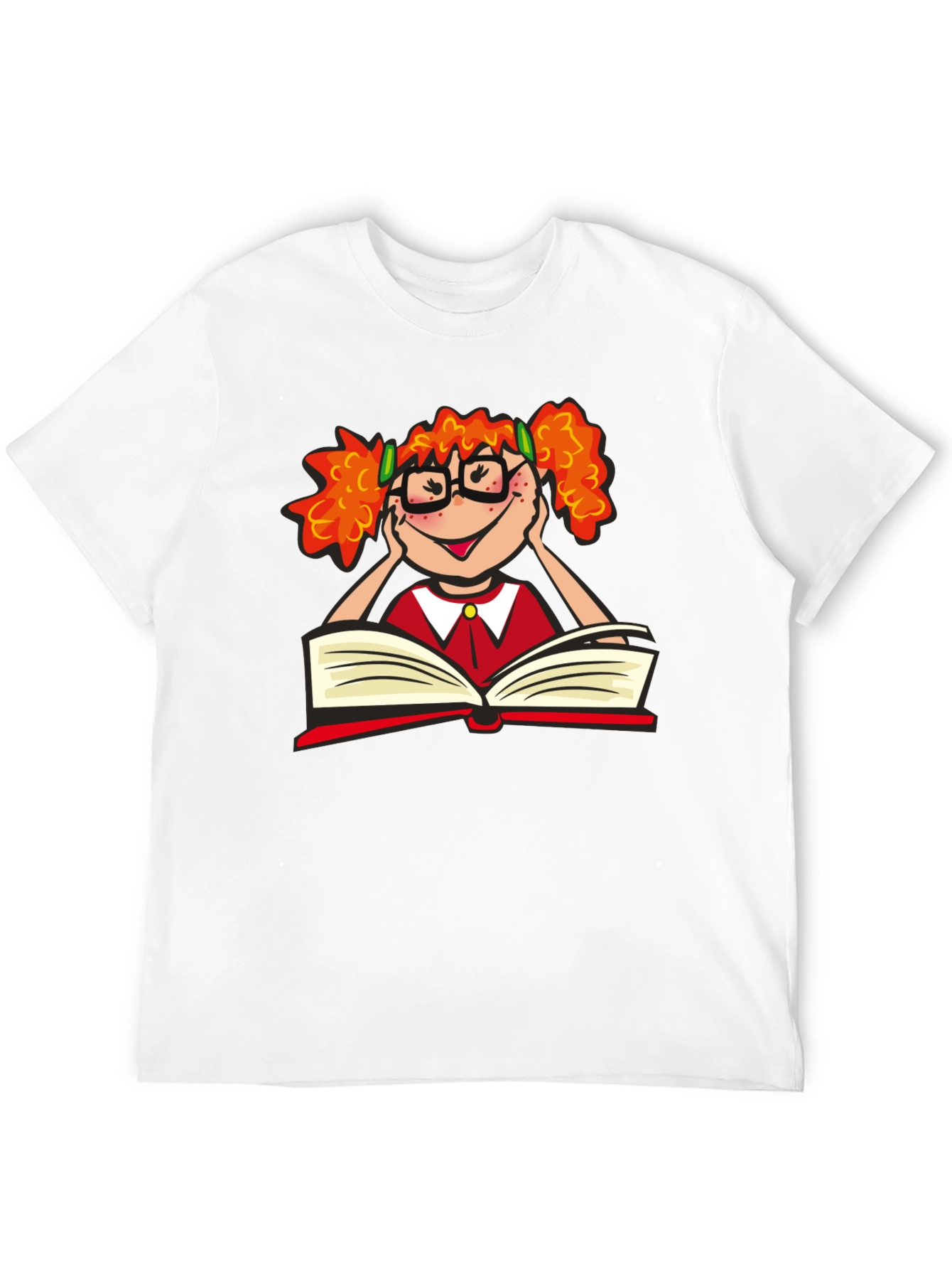 Black Nerdy Girl Reading T-Shirt - Black Cotton Tee view 12