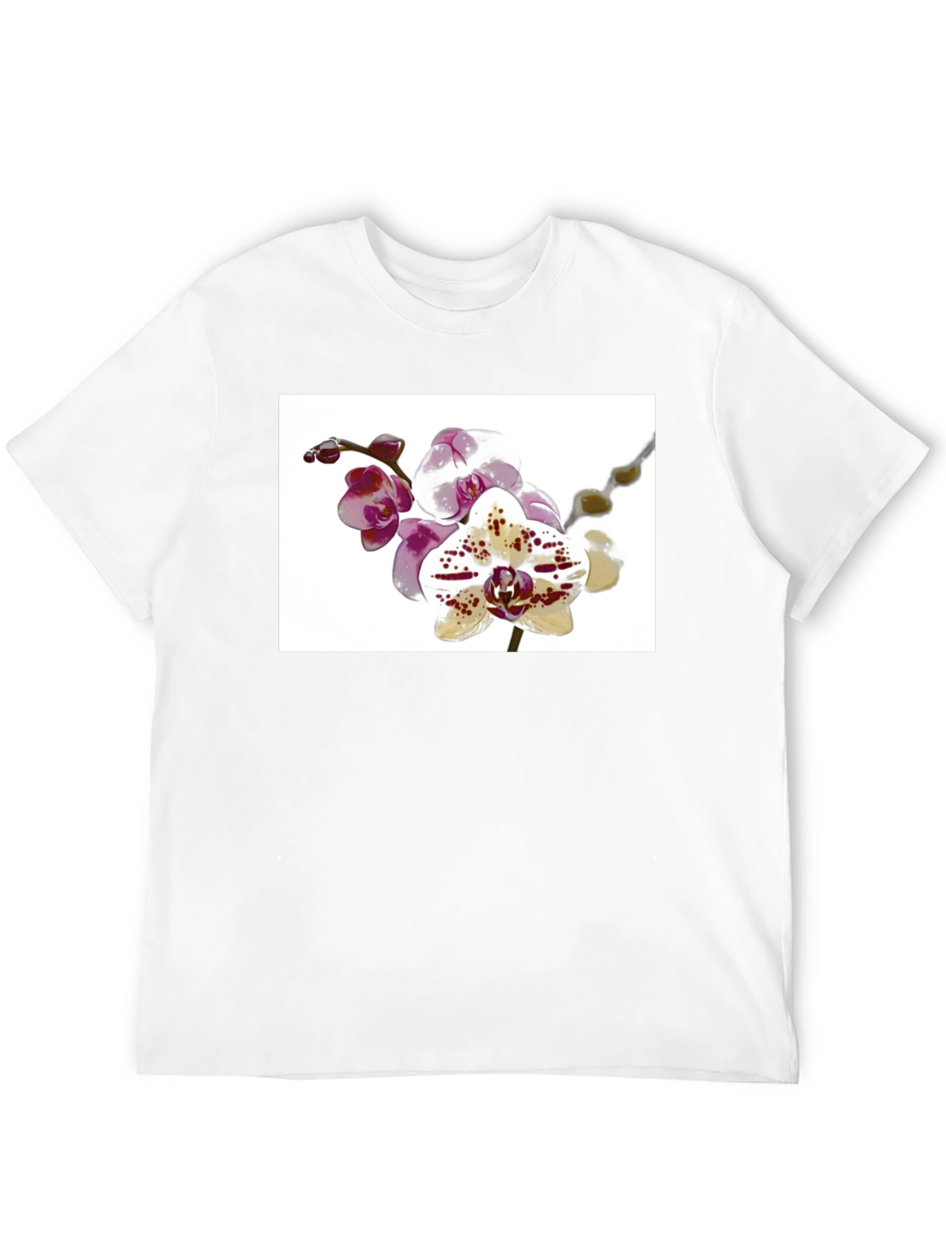 Black Floral Orchid Print Black T-Shirt view 12