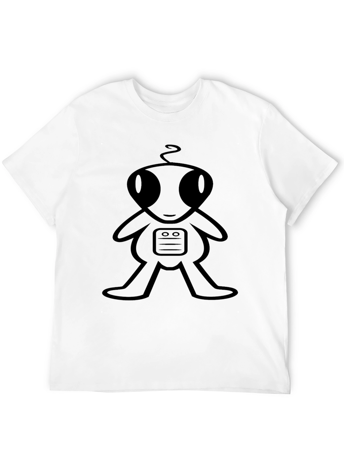 Black Cartoon Robot Graphic Tee - Black Unisex T-Shirt view 12