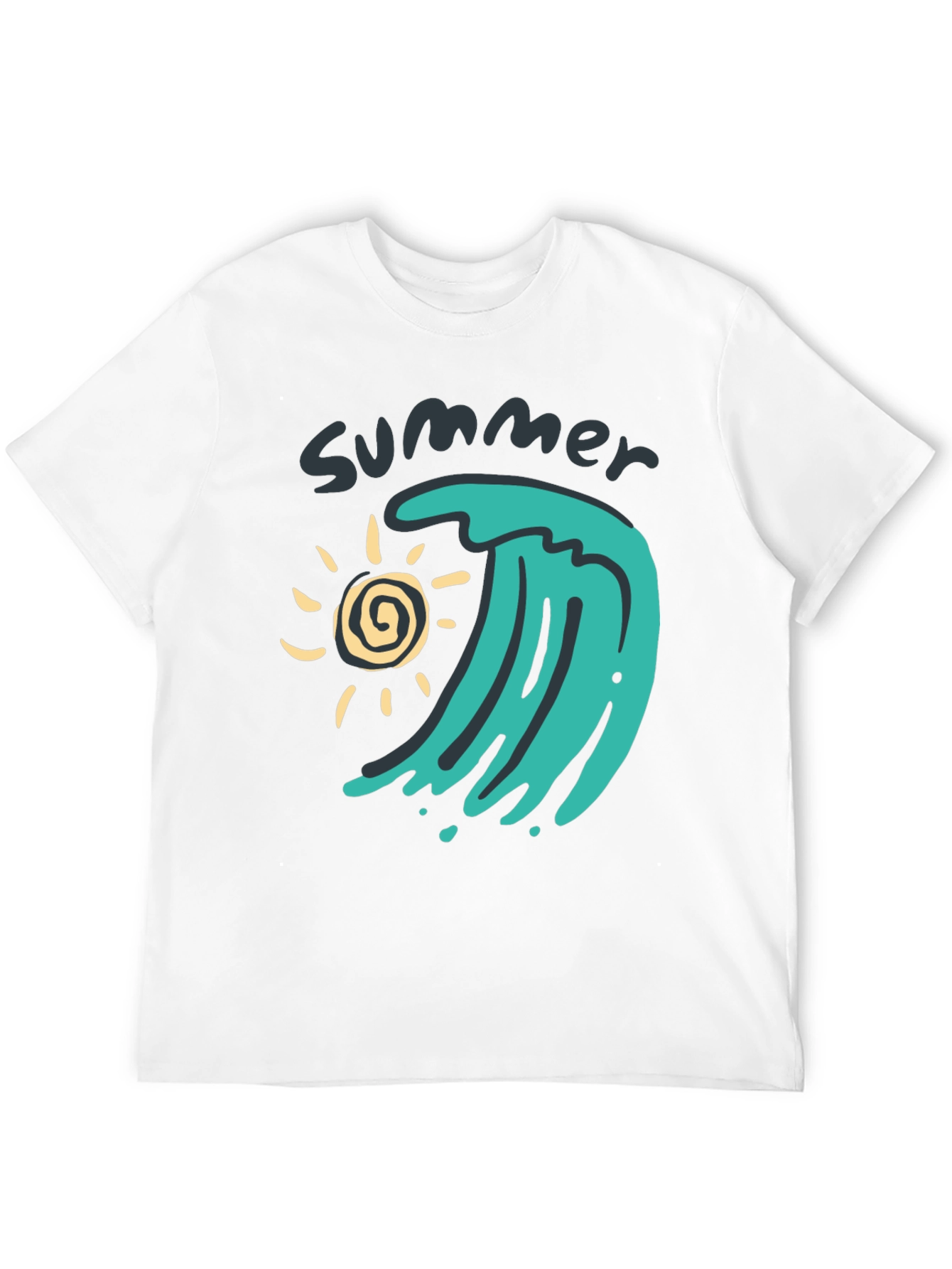 Black Summer Wave Graphic Tee - Black Cotton T-Shirt view 12