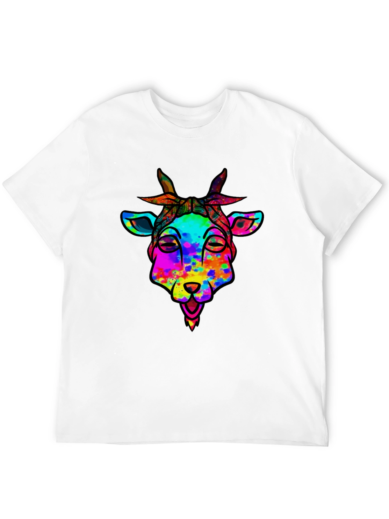 Black Colorful Goat Graphic Tee - Black Cotton Blend view 12