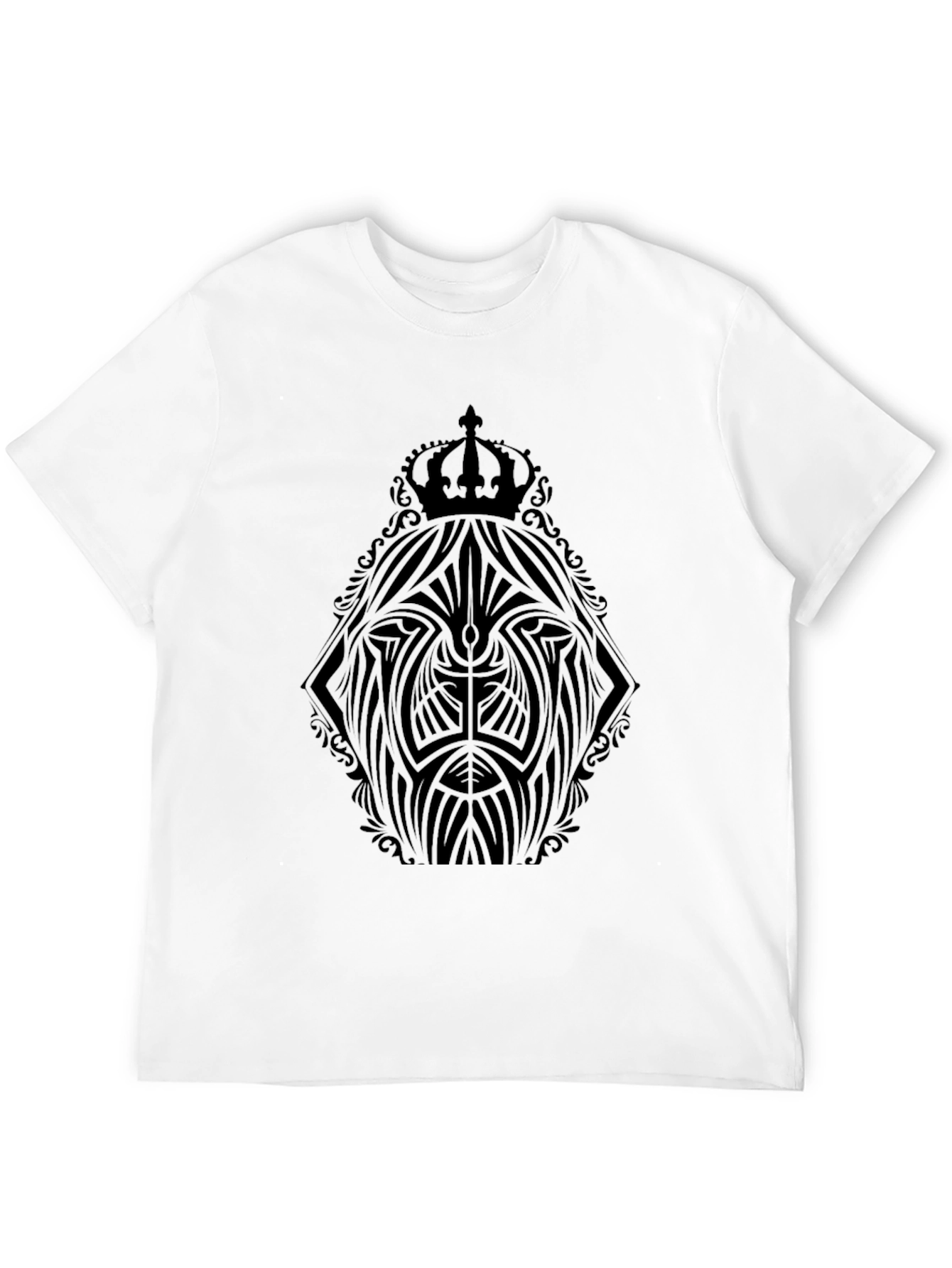 Black Men's Black Graphic Tee - Lion Crown Design view 12