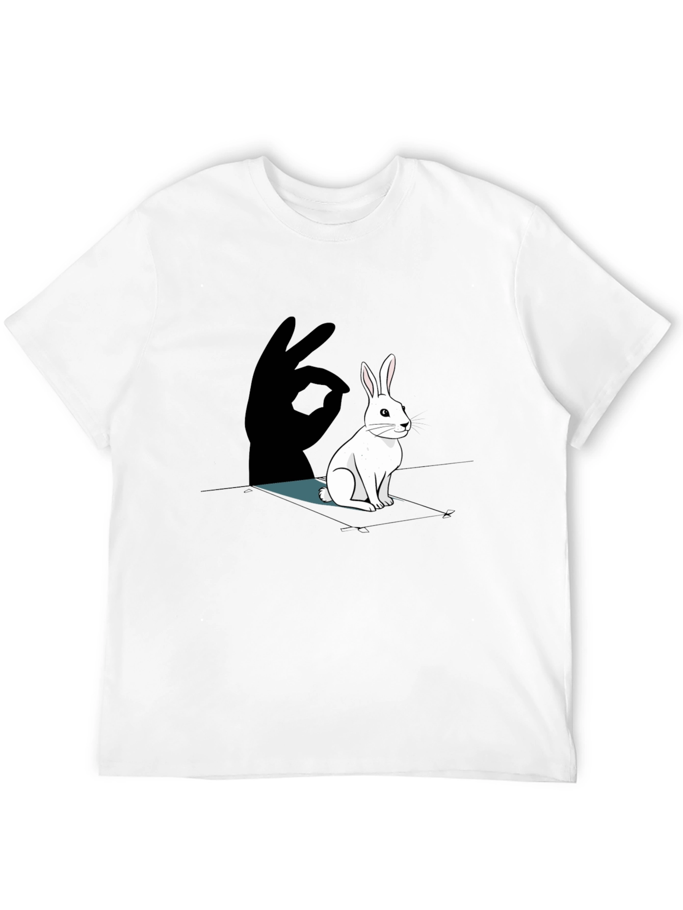Black Rabbit Shadow Hand T-Shirt - Black Cotton Tee view 12