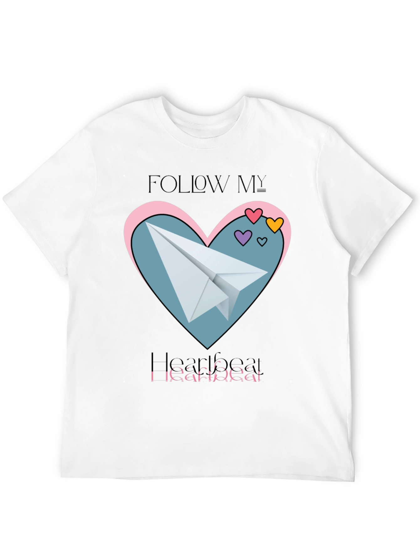 Black Follow My Heartbeat T-Shirt: Paper Airplane Love Design view 12