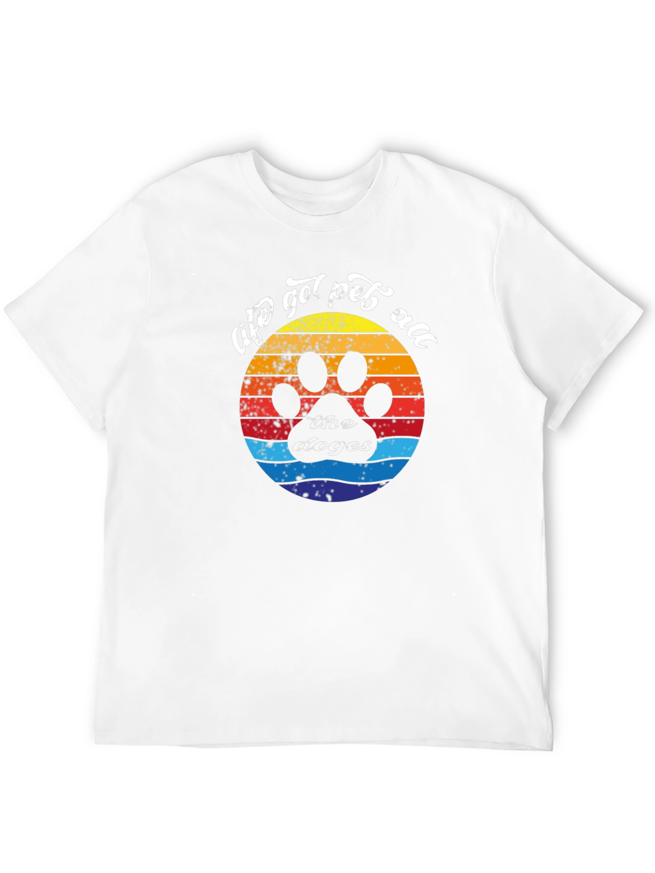 Black Retro Dog Paw T-Shirt - "life got pet all the doges" view 12