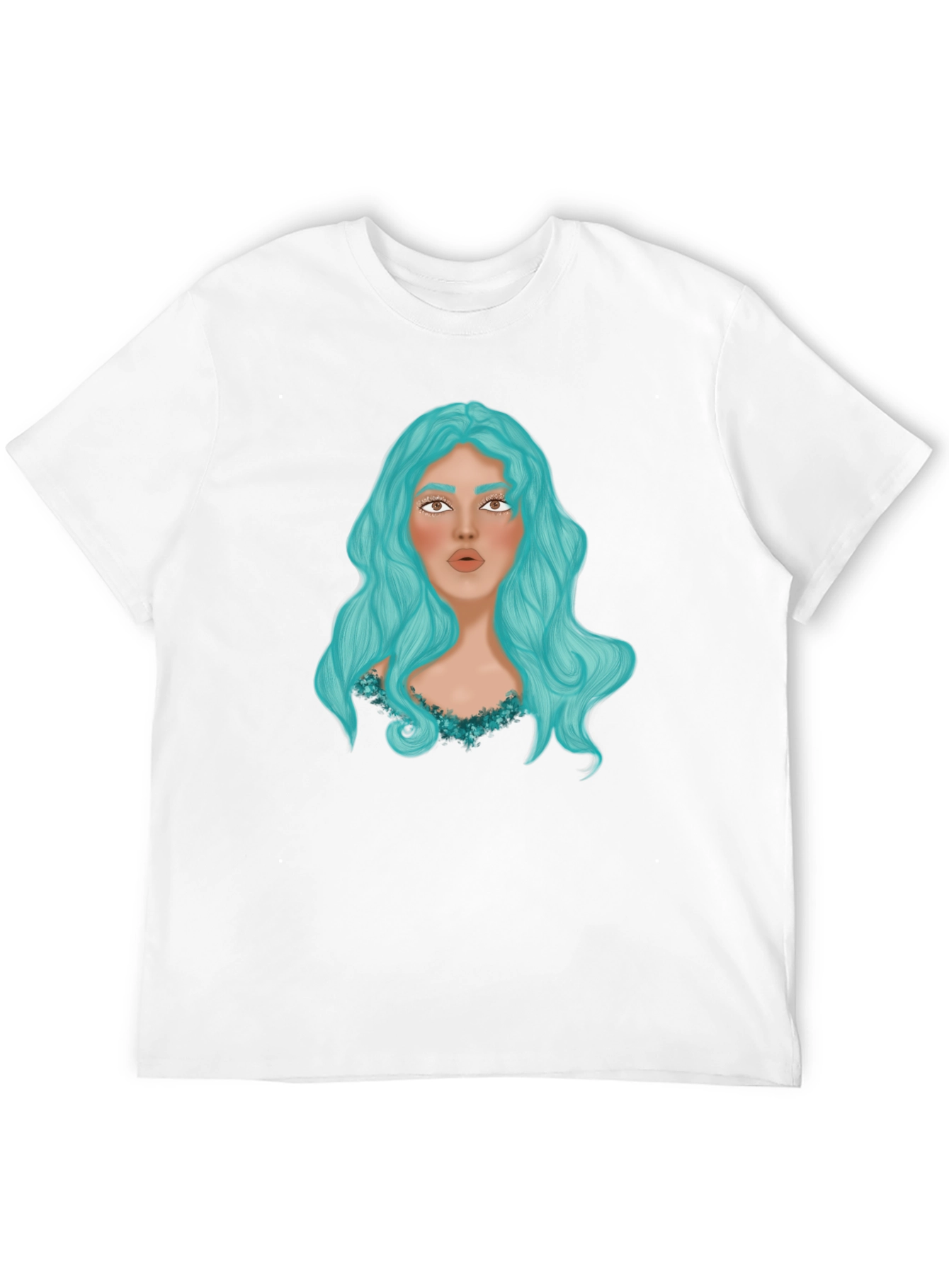 Black Graphic Print T-Shirt - Woman with Blue Hair view 12