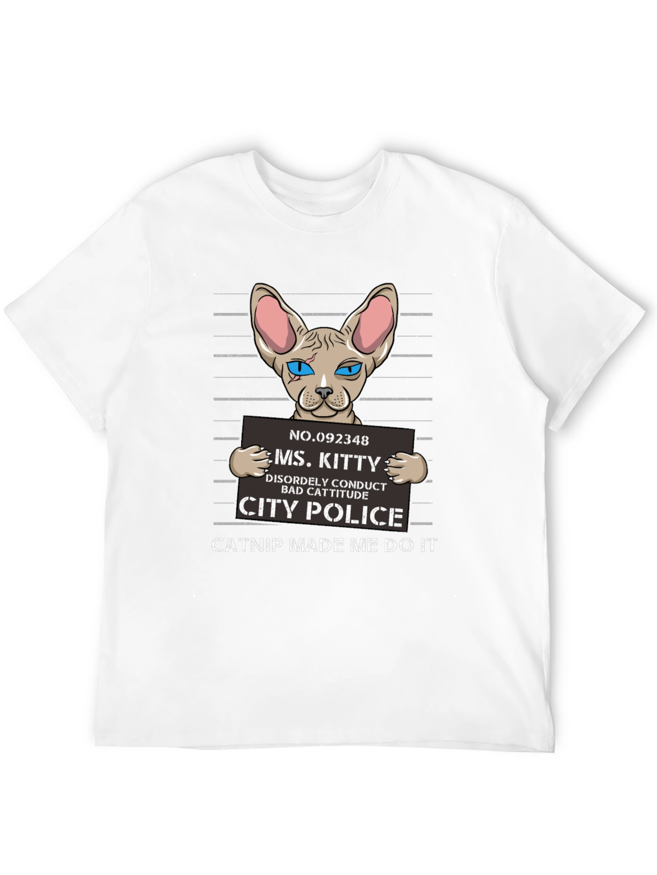 Black Cat Mugshot T-Shirt - Funny Catnip Tee view 12
