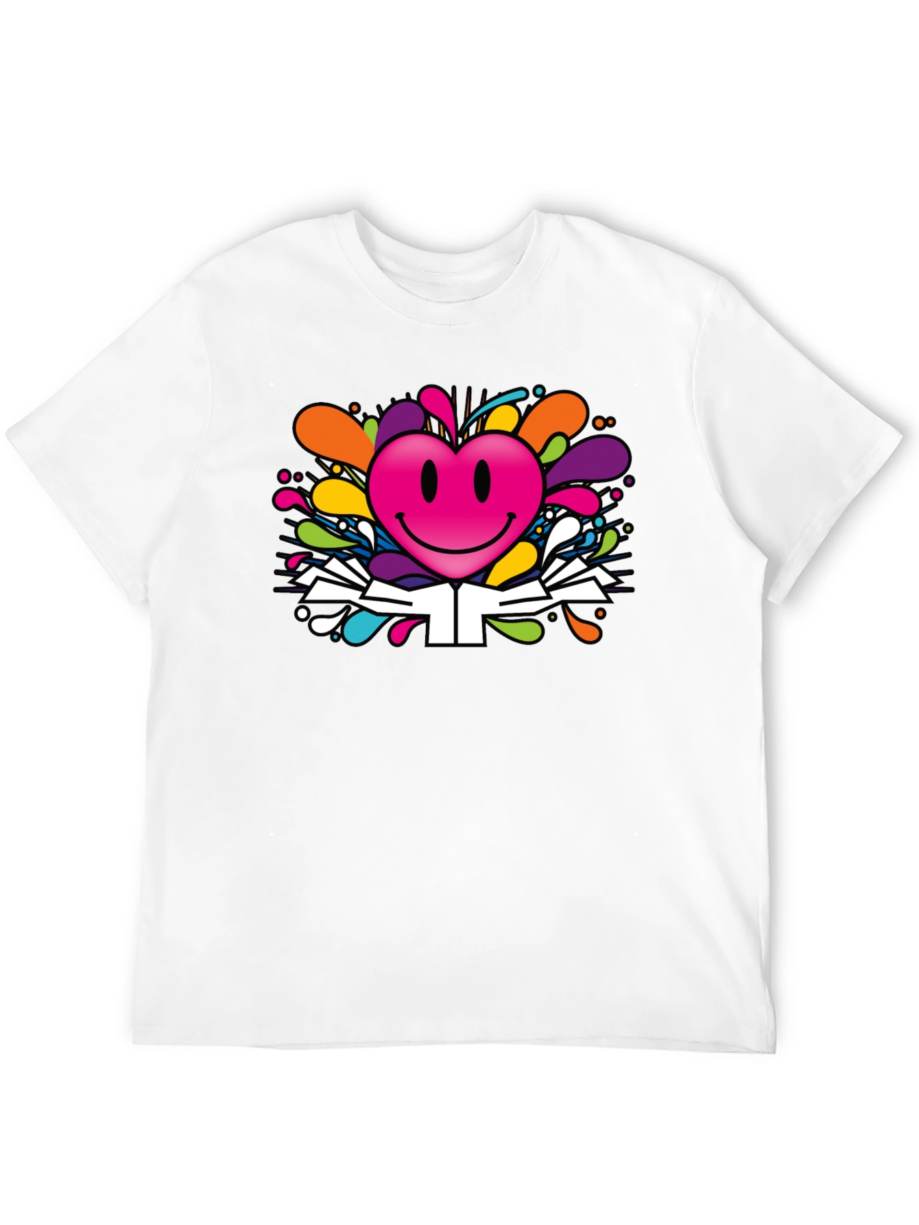 Black Smiley Heart Graphic Tee - Colorful Fun Design view 12