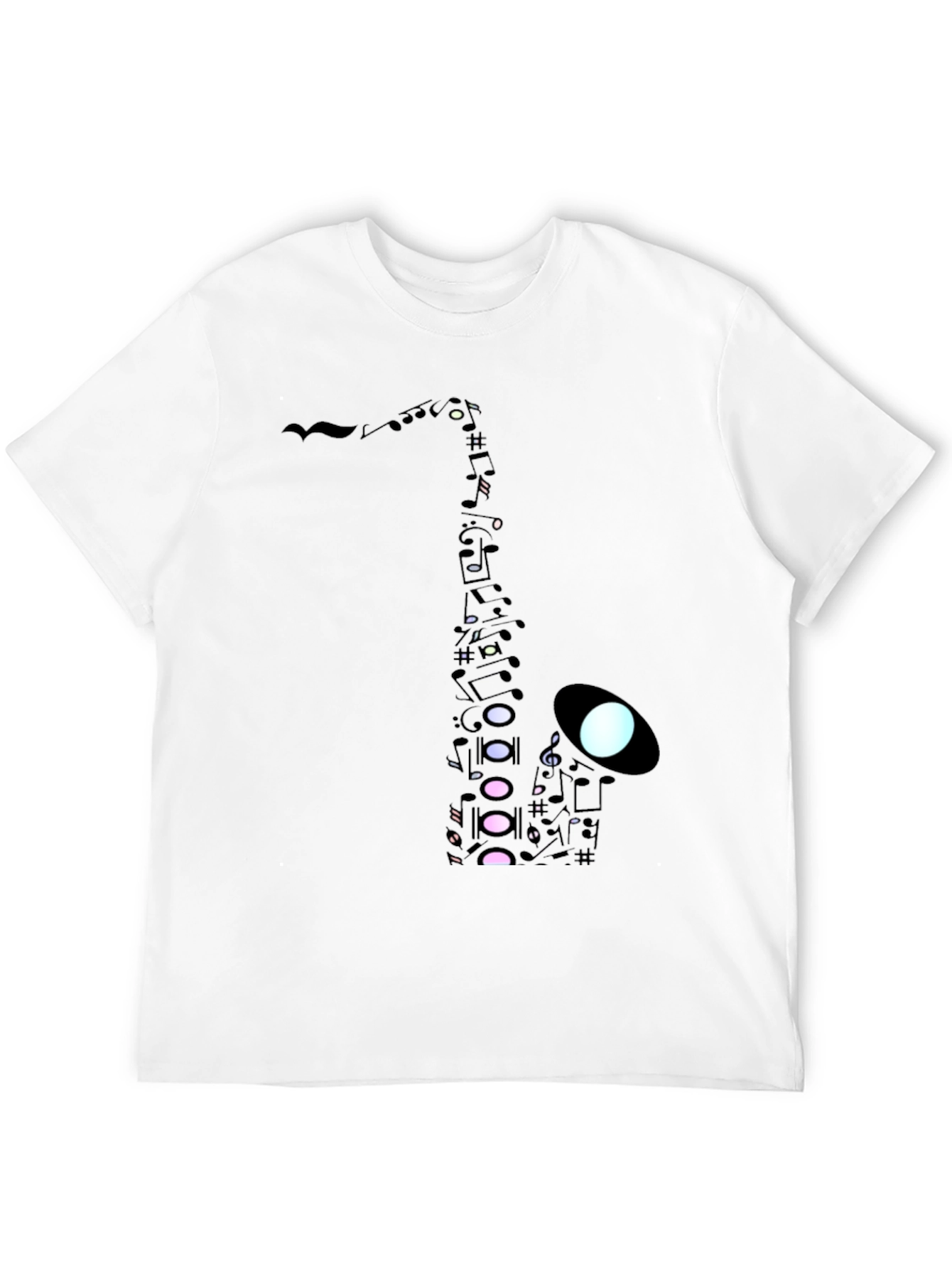 Black Saxophone Music Note Graphic Tee - Black Cotton Casual view 12