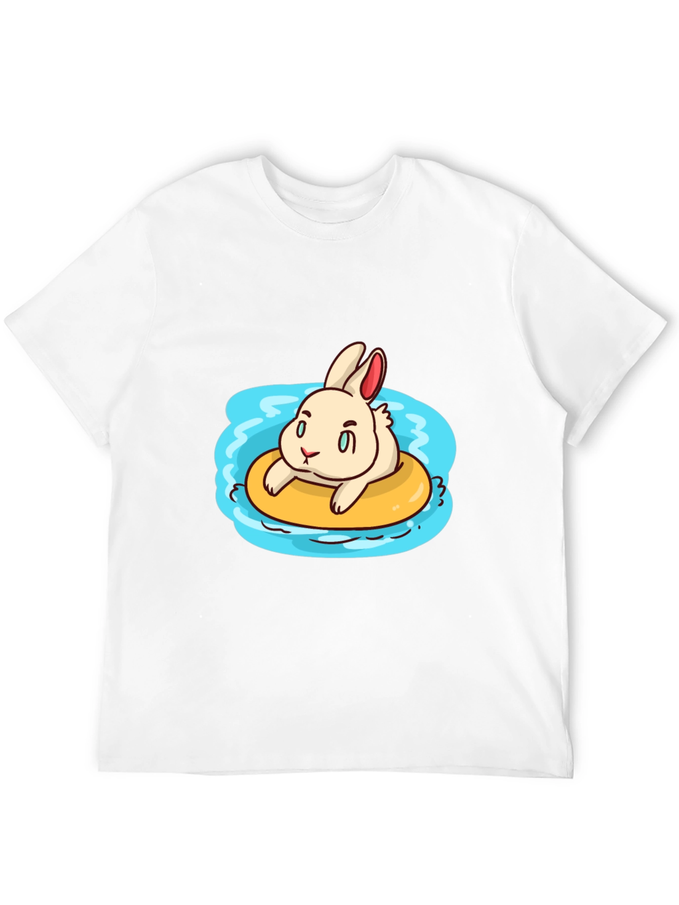 Black Cartoon Bunny on Float Black T-Shirt view 12