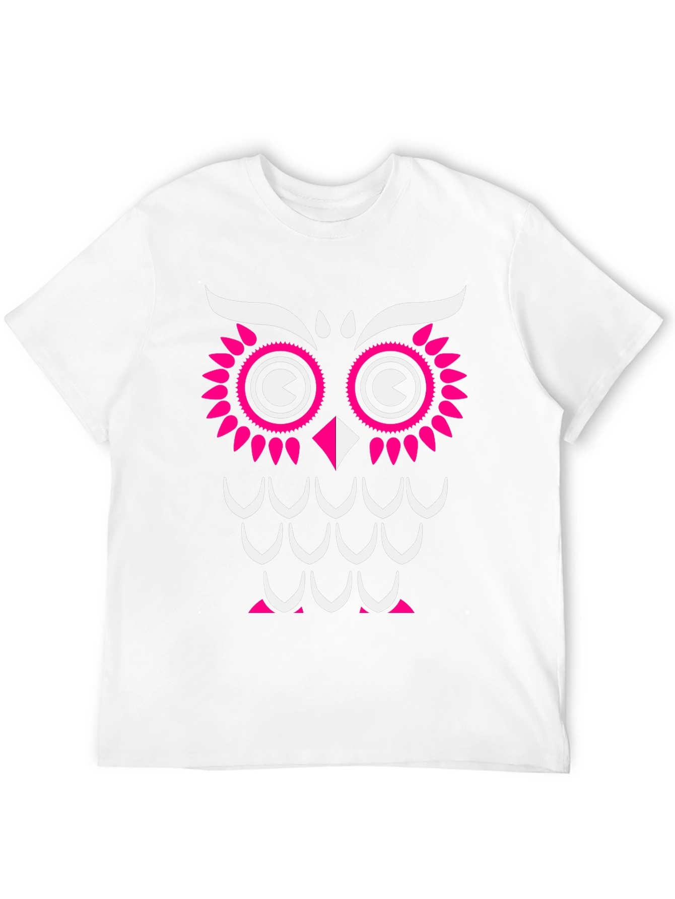 Black Owl Graphic Print T-Shirt - Black with Pink & White Design view 12