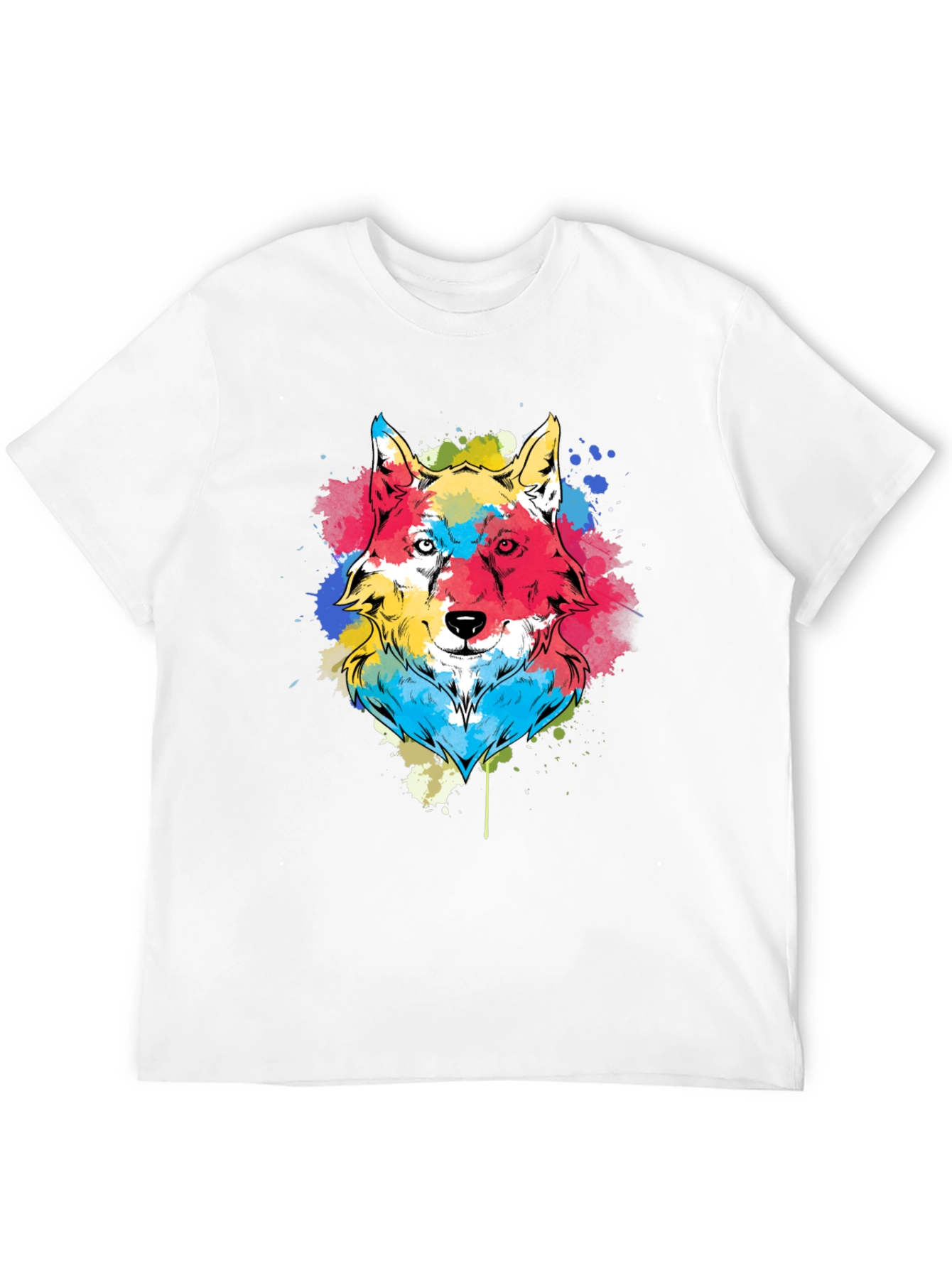 Black Colorful Wolf Graphic Tee - Black Cotton Blend view 12