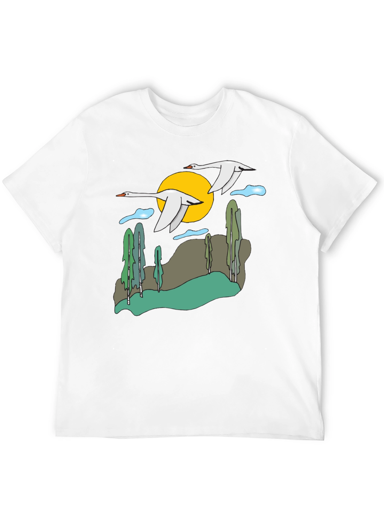 Black Nature Swans Graphic T-Shirt - Black Cotton Blend view 12