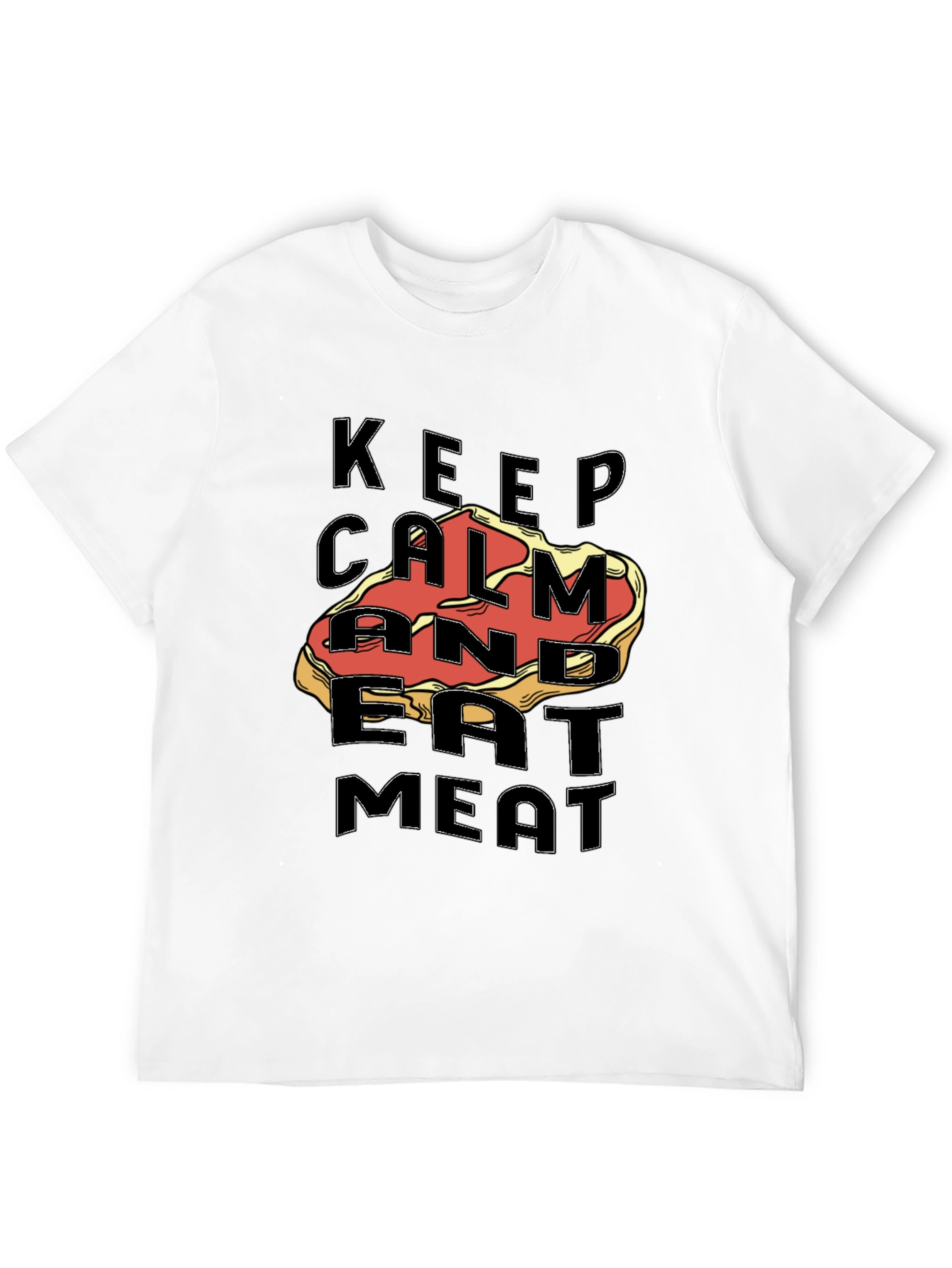Black Keep Calm & Eat Meat Graphic Tee - Premium Black T-Shirt view 12