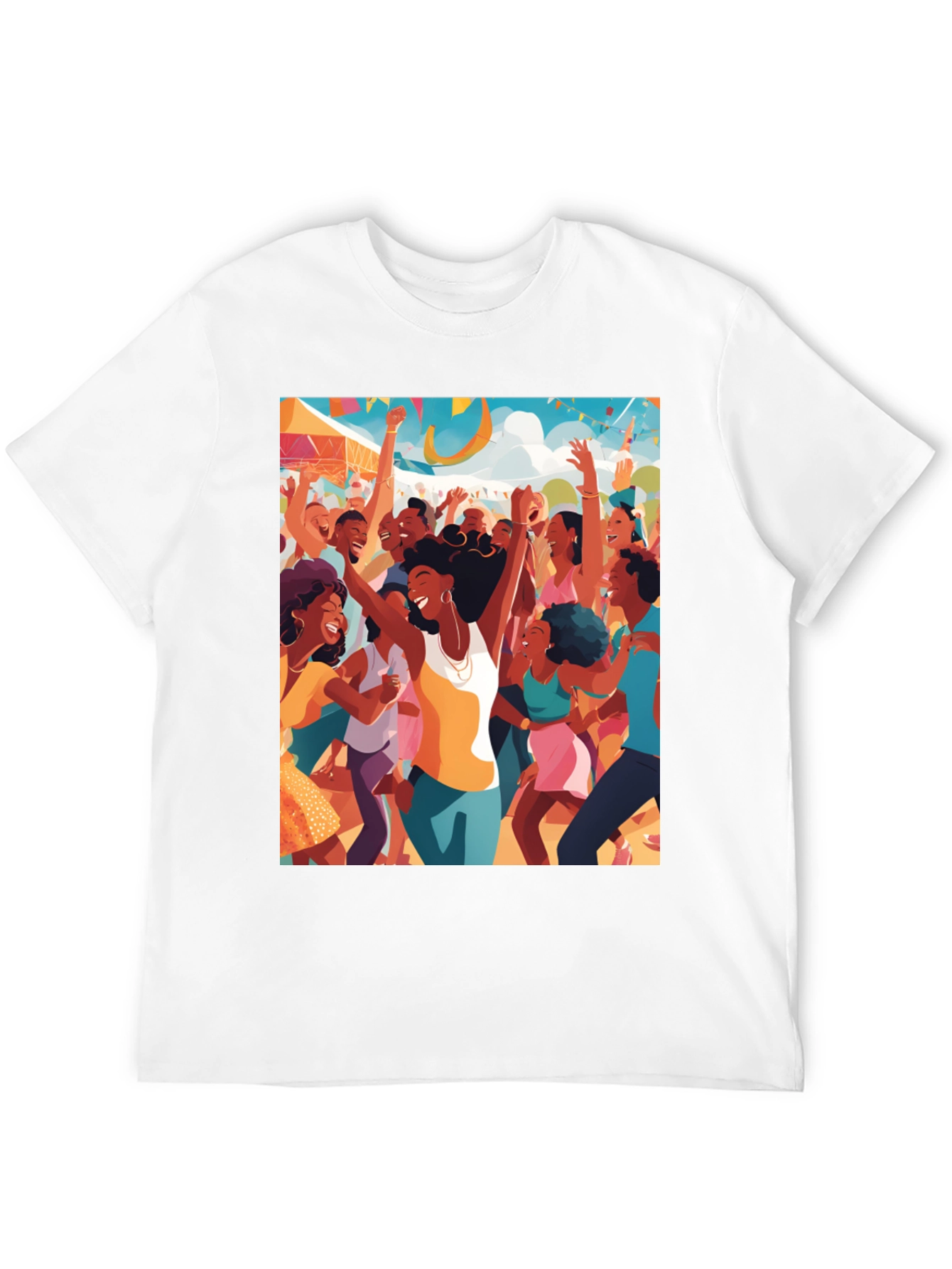 Black Festive Crowd Graphic Tee - Black Cotton Comfort view 12