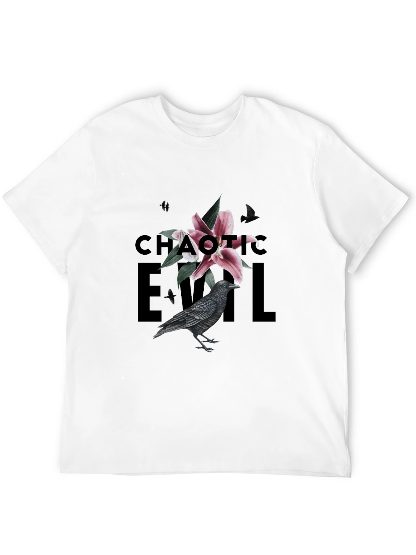Black Chaotic Evil Raven Graphic Tee - Men's Black T-Shirt view 12