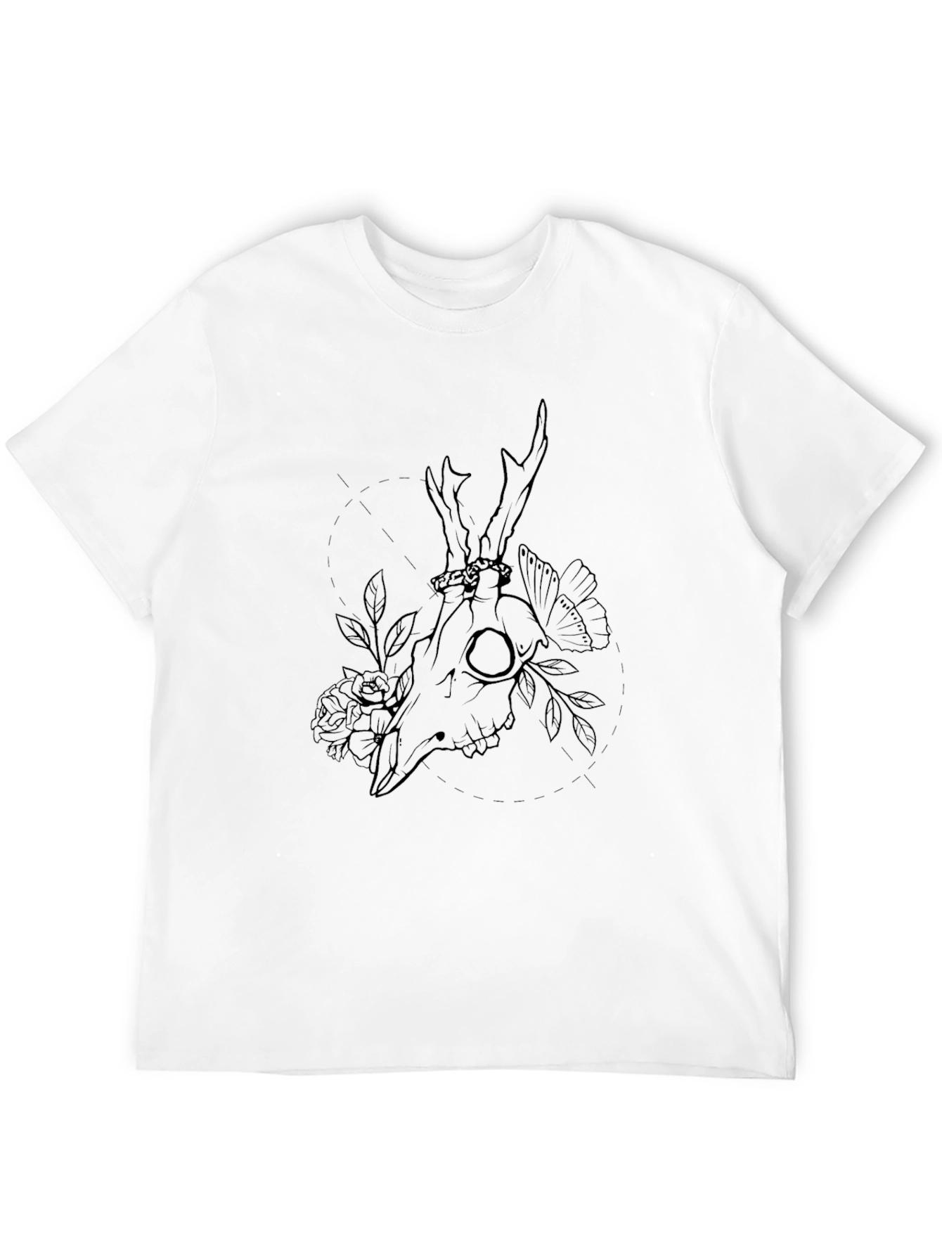 Black Deer Skull Floral Graphic Tee - Black Cotton view 12