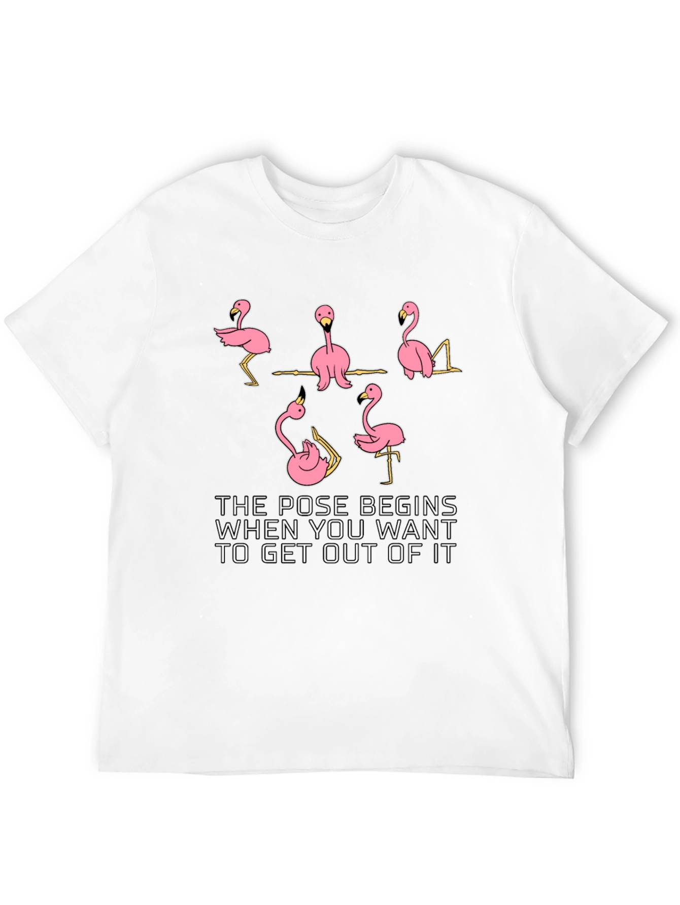 Black Funny Flamingo Yoga Pose Black T-Shirt view 12