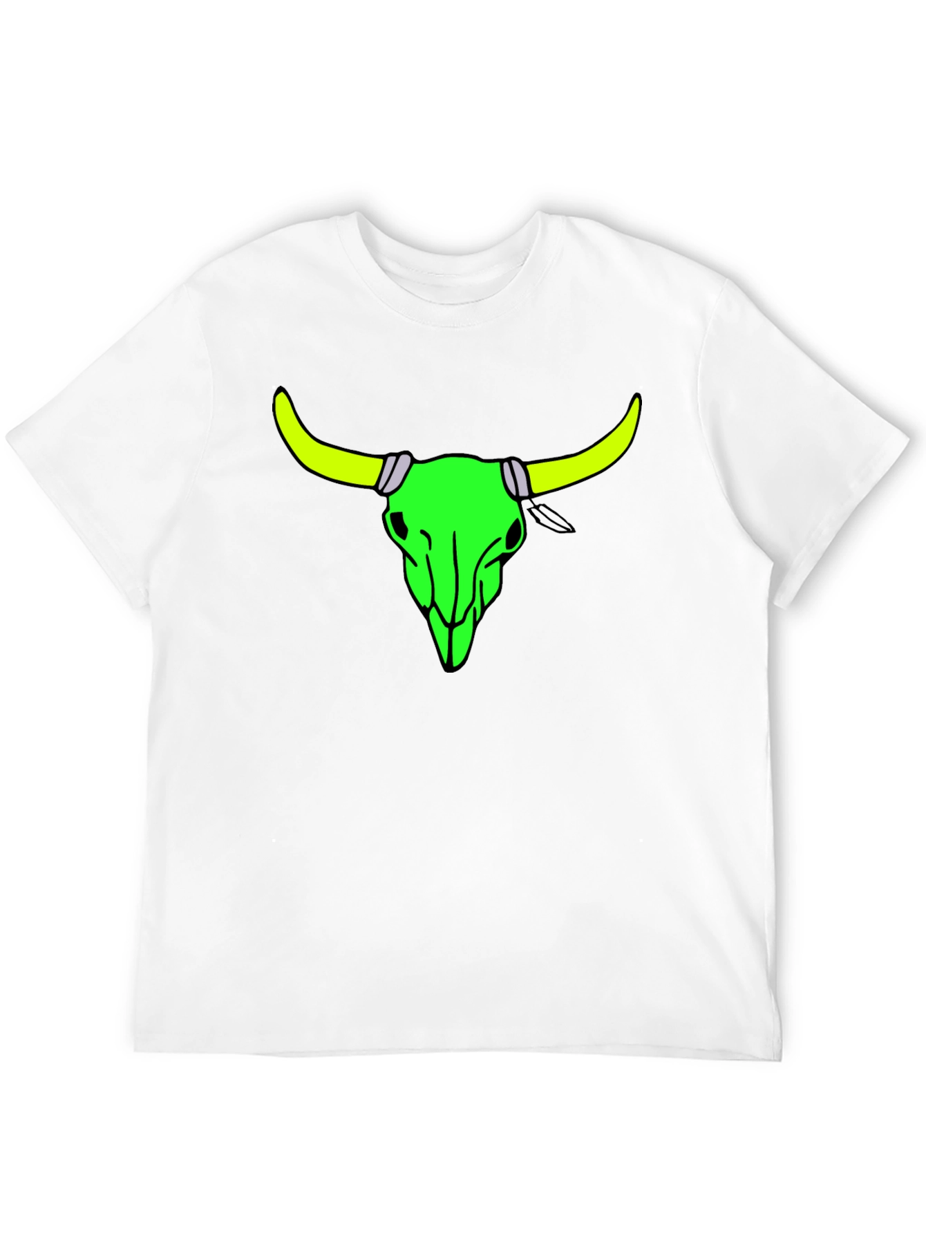 Black Neon Bull Skull Graphic Tee - Bold Black Cotton Shirt view 12