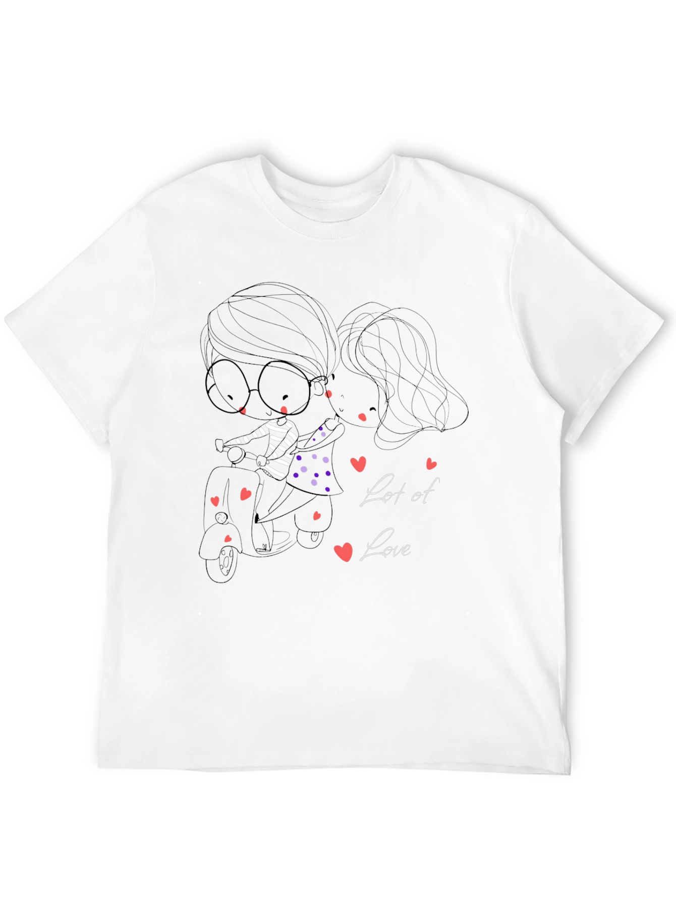 Black Cute Cartoon Couple Scooter Ride Black T-Shirt view 12