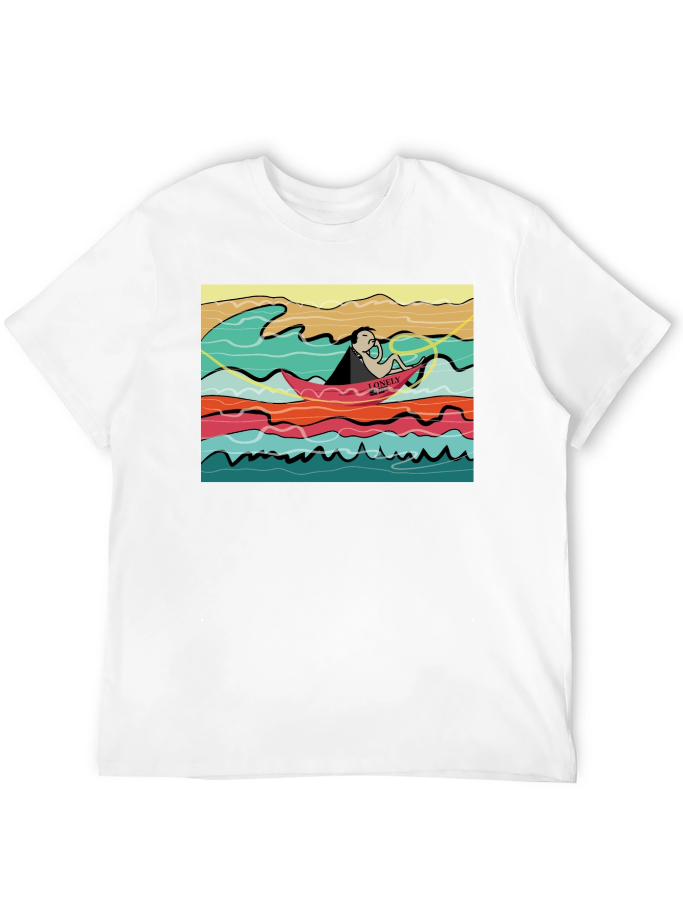 Black Lonely Boat Graphic Tee - Black Cotton T-Shirt view 12