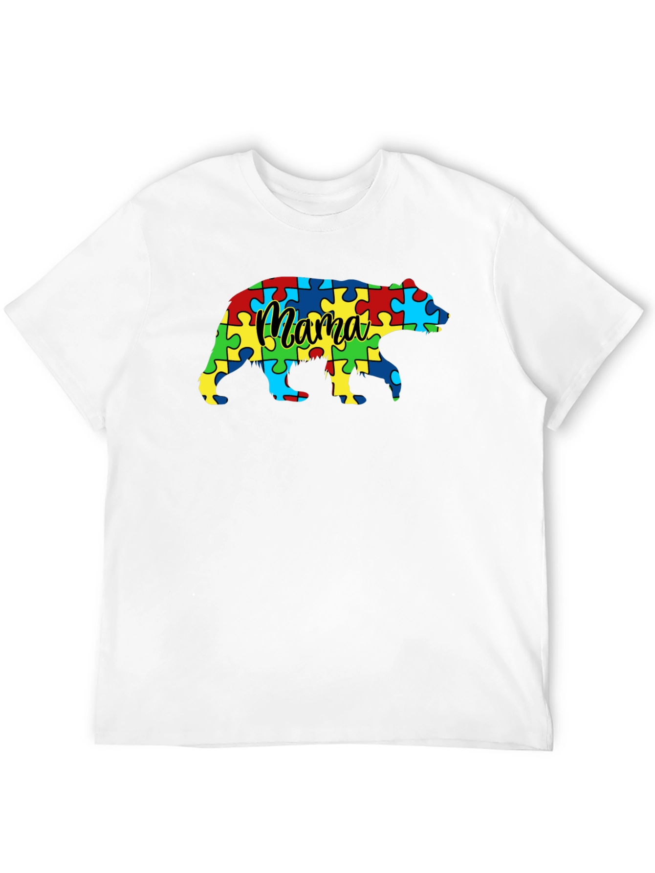 Black Mama Bear Autism Awareness Puzzle T-Shirt view 12