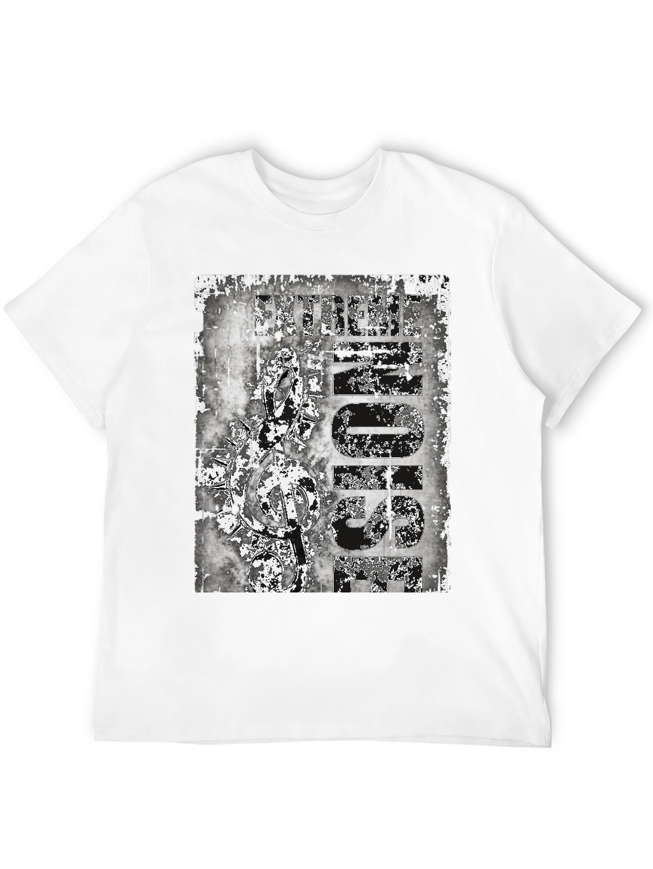 Edgy Black T-Shirt with Grunge Music Icon Design - 12