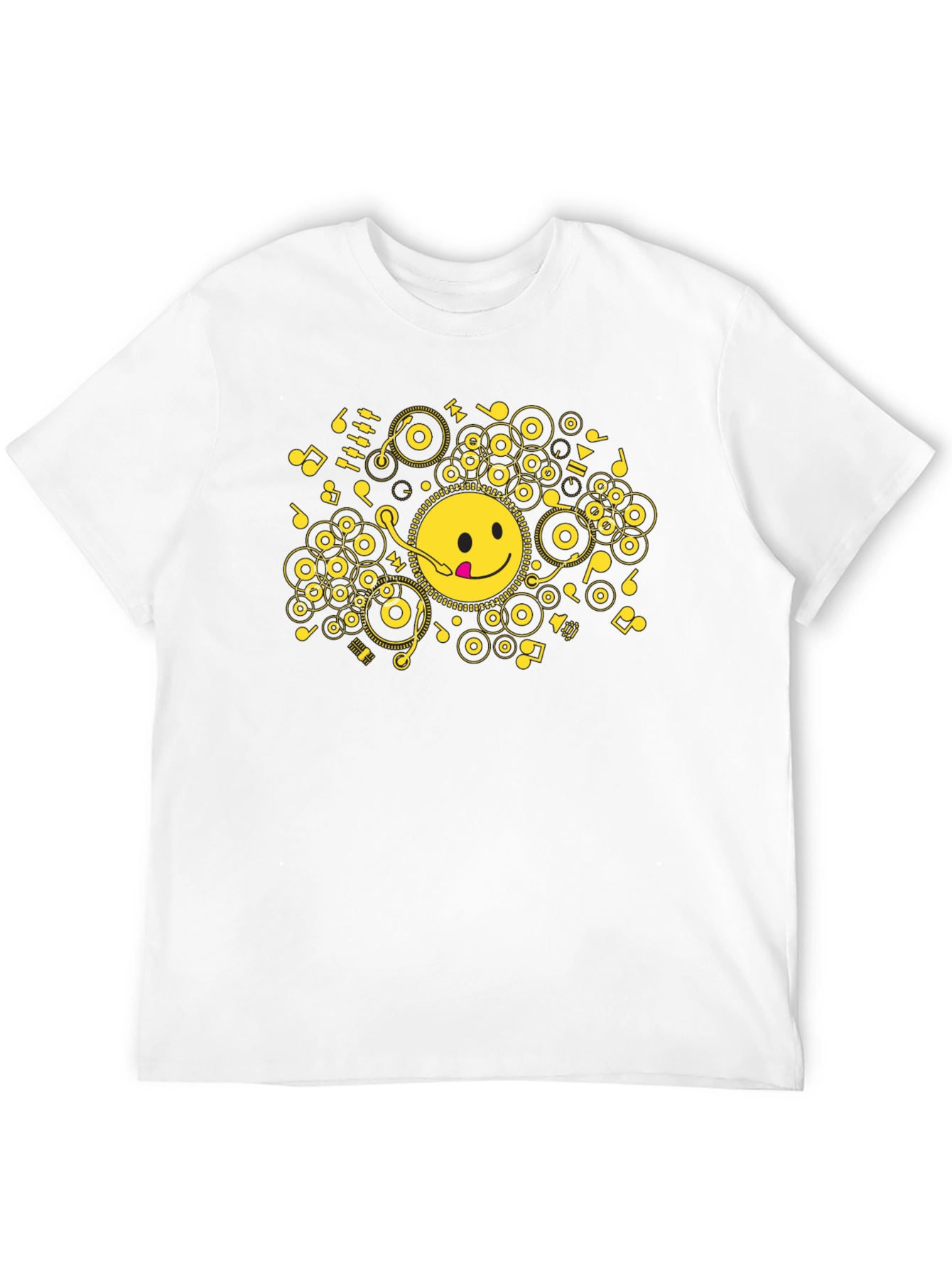 Black Smiley Face Music T-Shirt - Black Cotton Blend Tee view 12