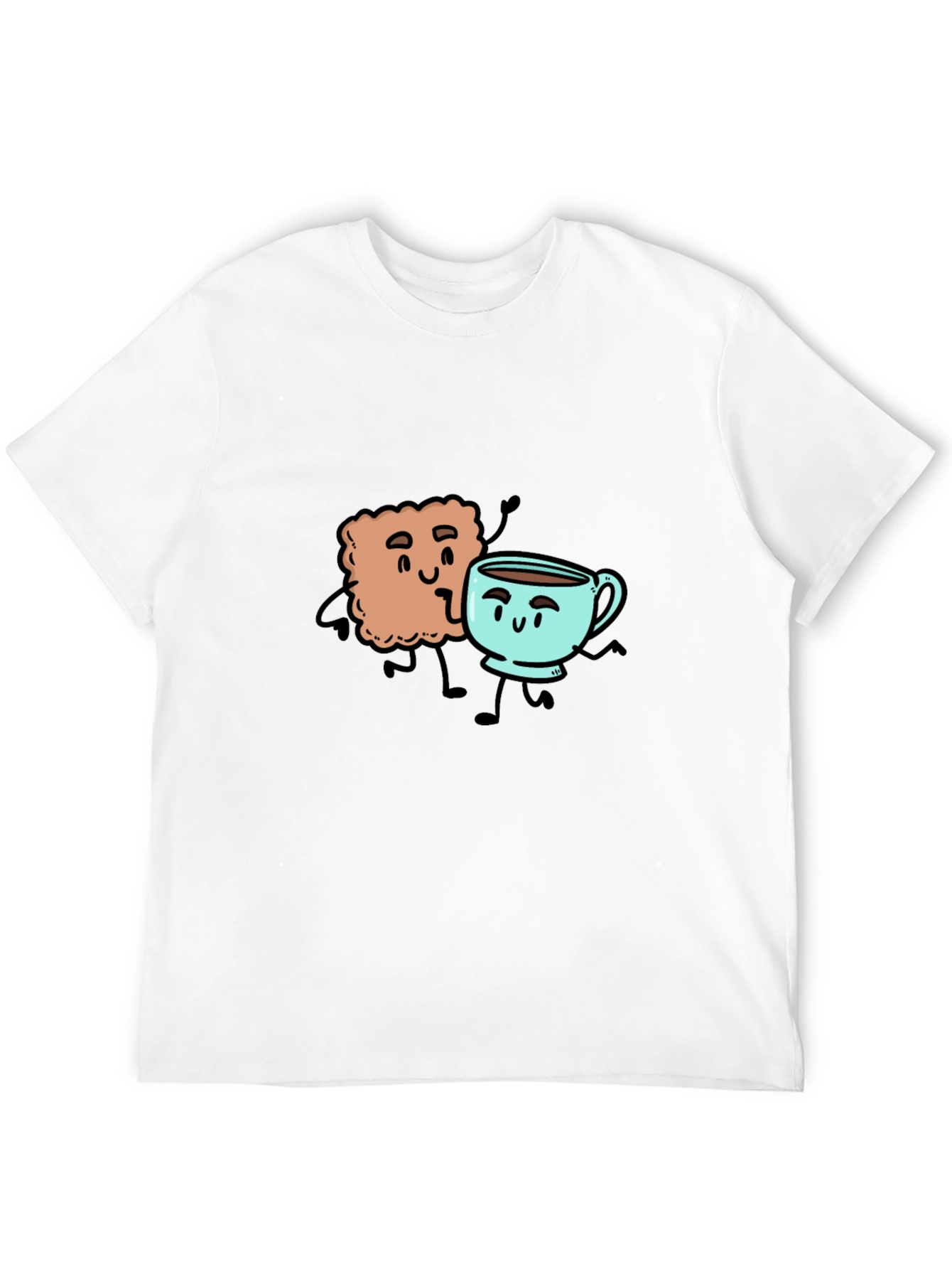 Black Coffee & Biscuit Cartoon Graphic Black T-Shirt view 12
